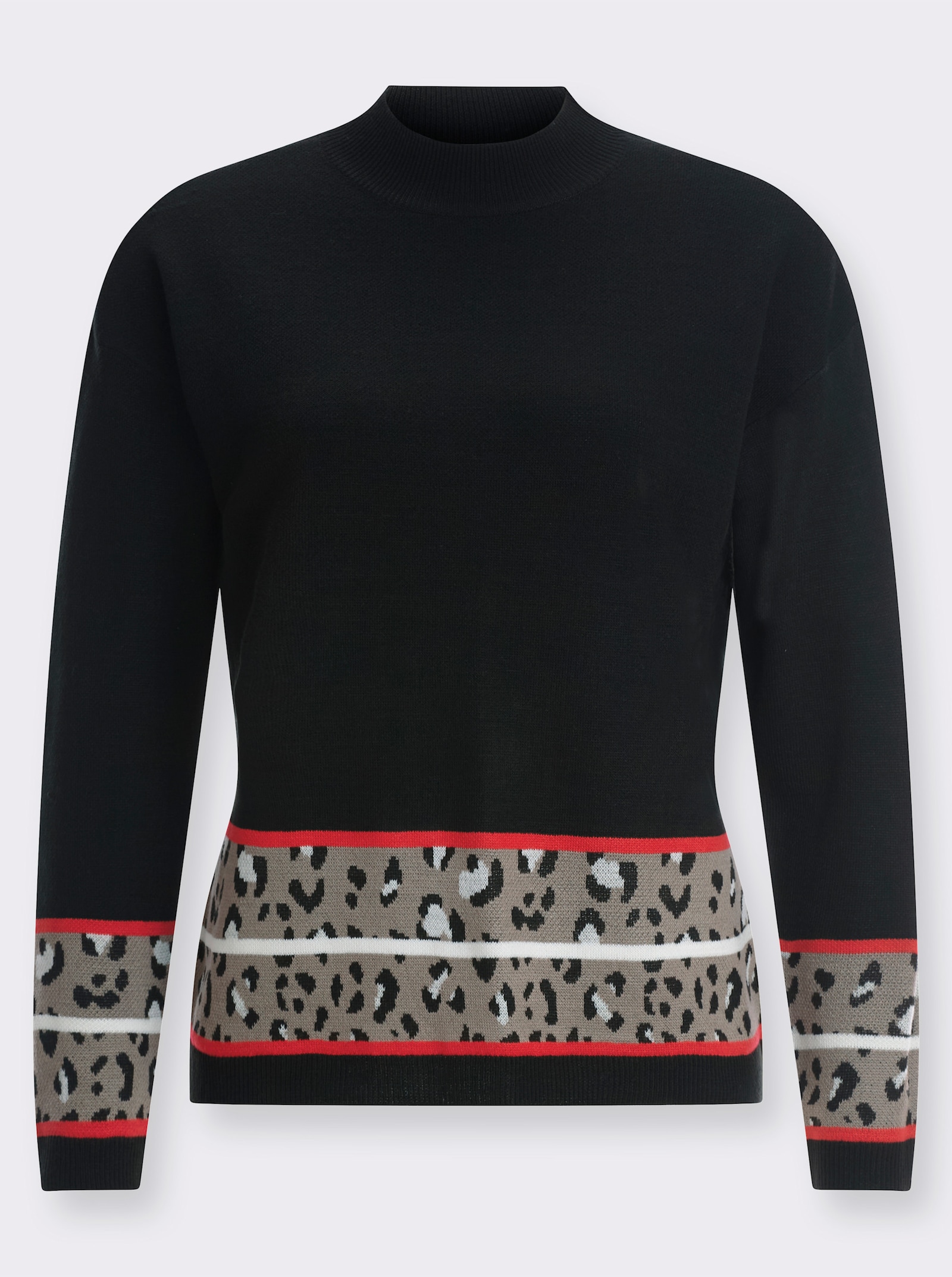 Pullover met lange mouwen en jacquardranden - zwart