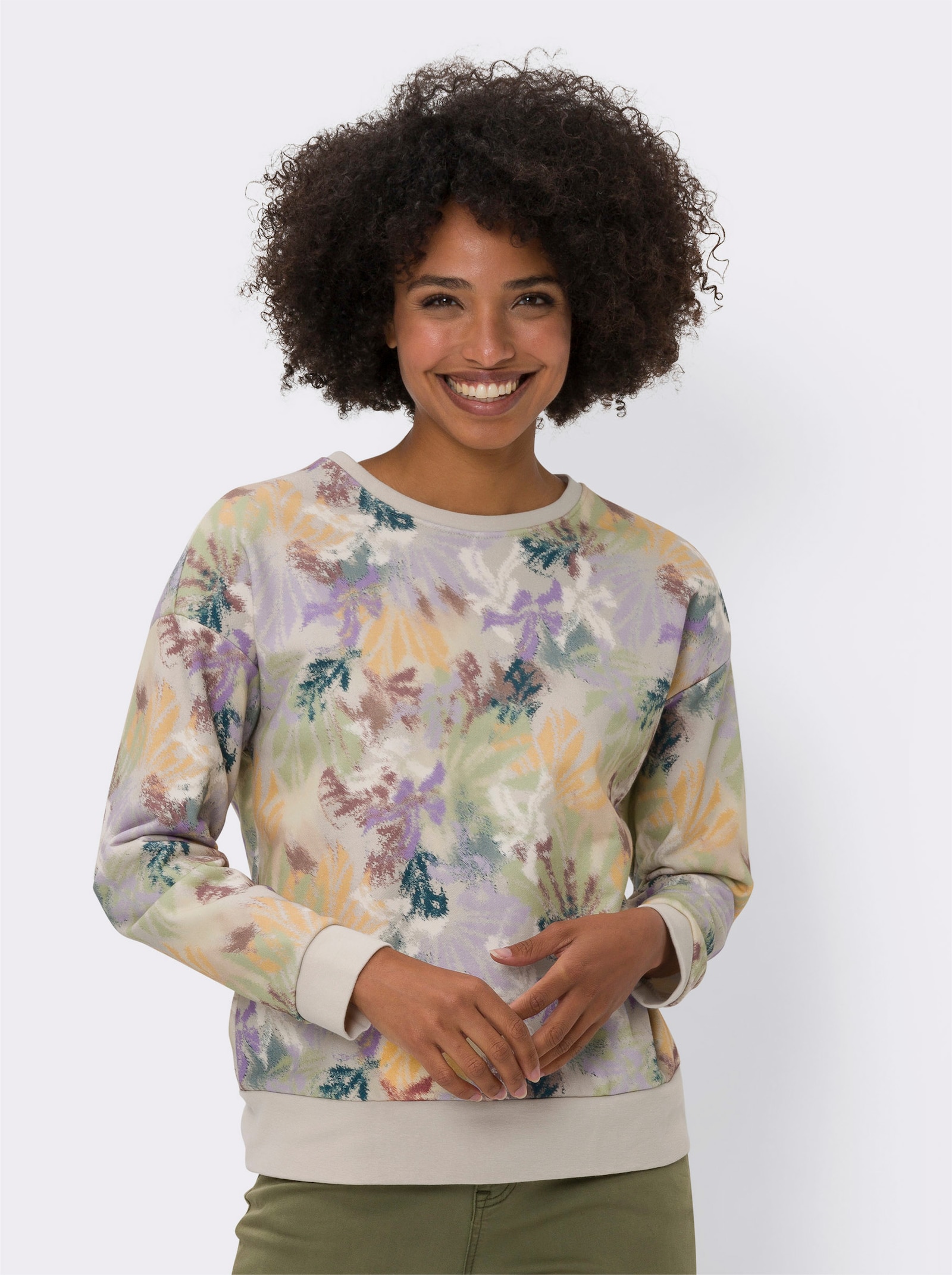 heine Print-Shirt mit Blumendruck - sand-ocker-bedruckt