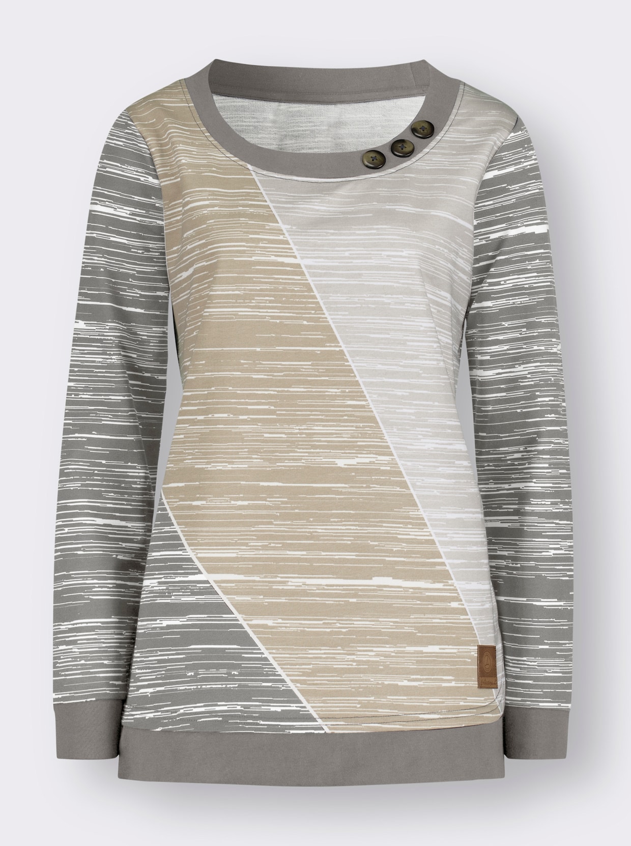 Sweatshirt - grau-ecru-bedruckt
