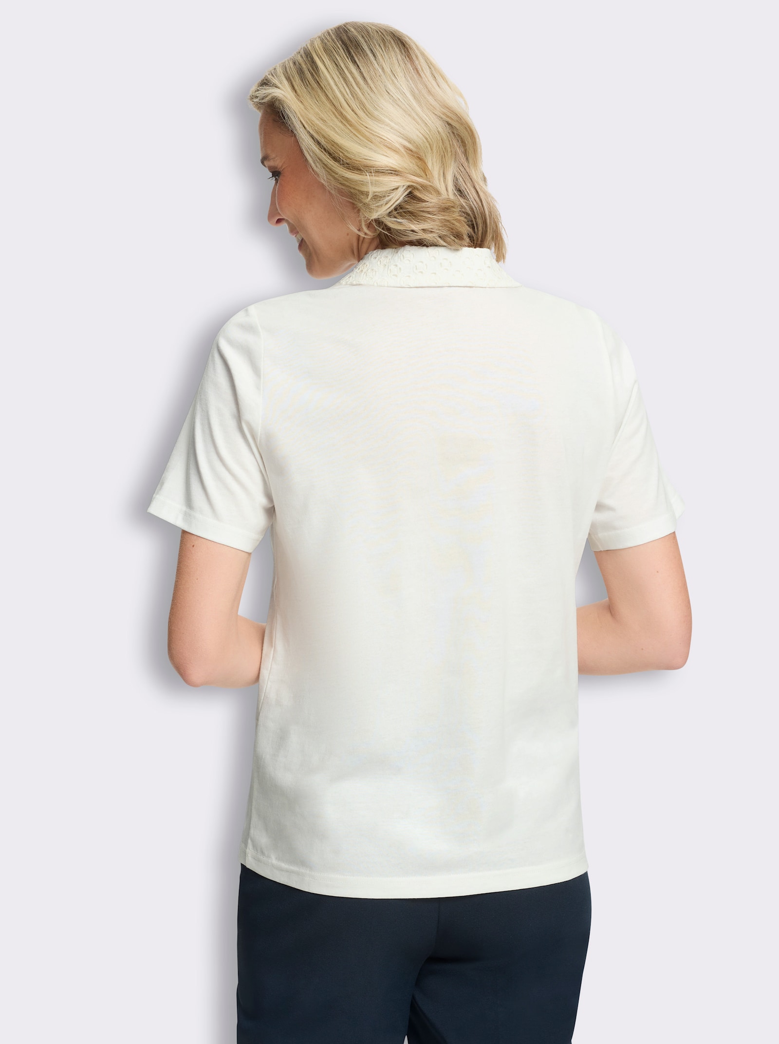 Poloshirt met ajourwerk - ecru