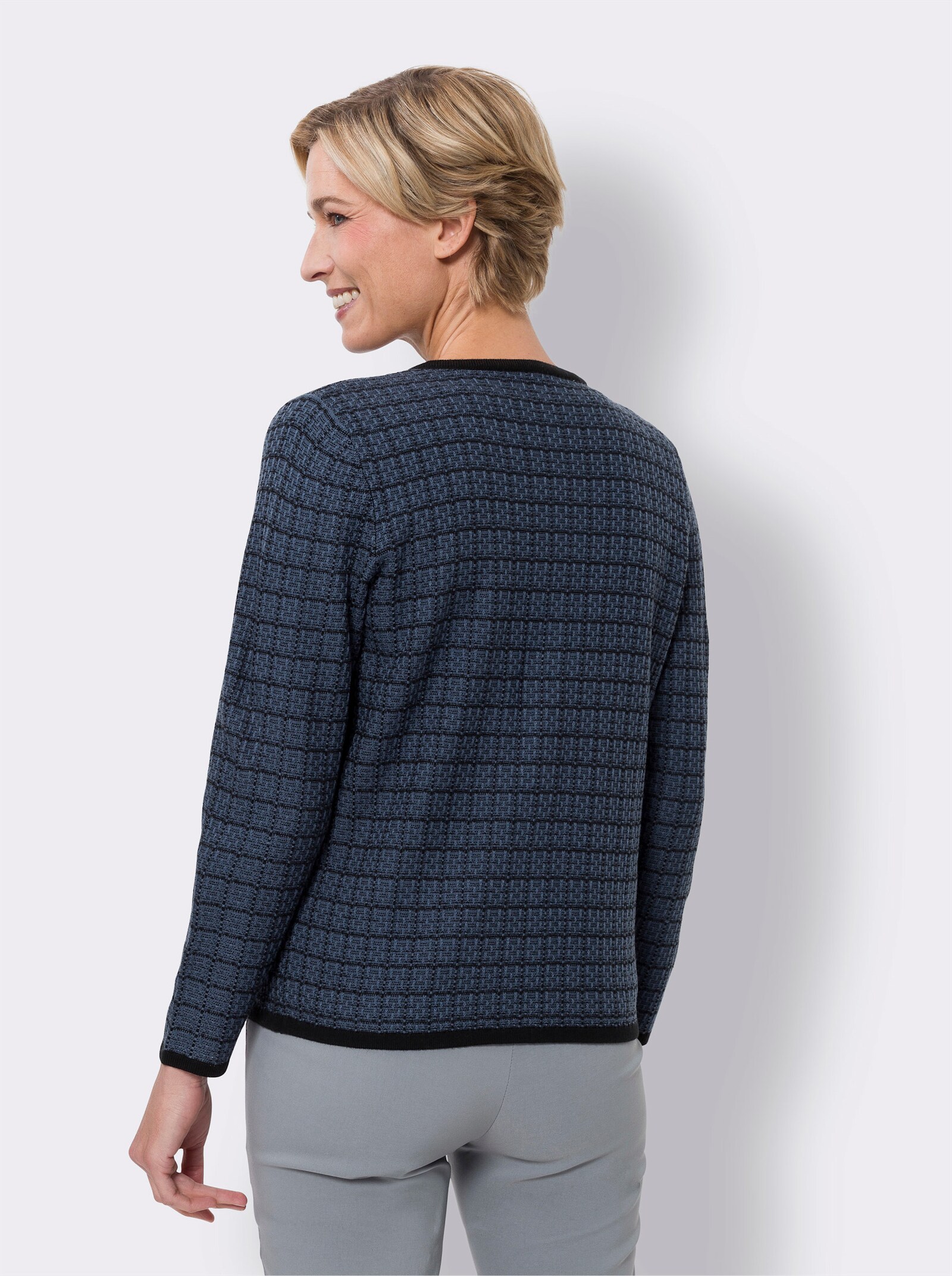 Vest met contrastdetails - rookblauw/zwart gedessineerd