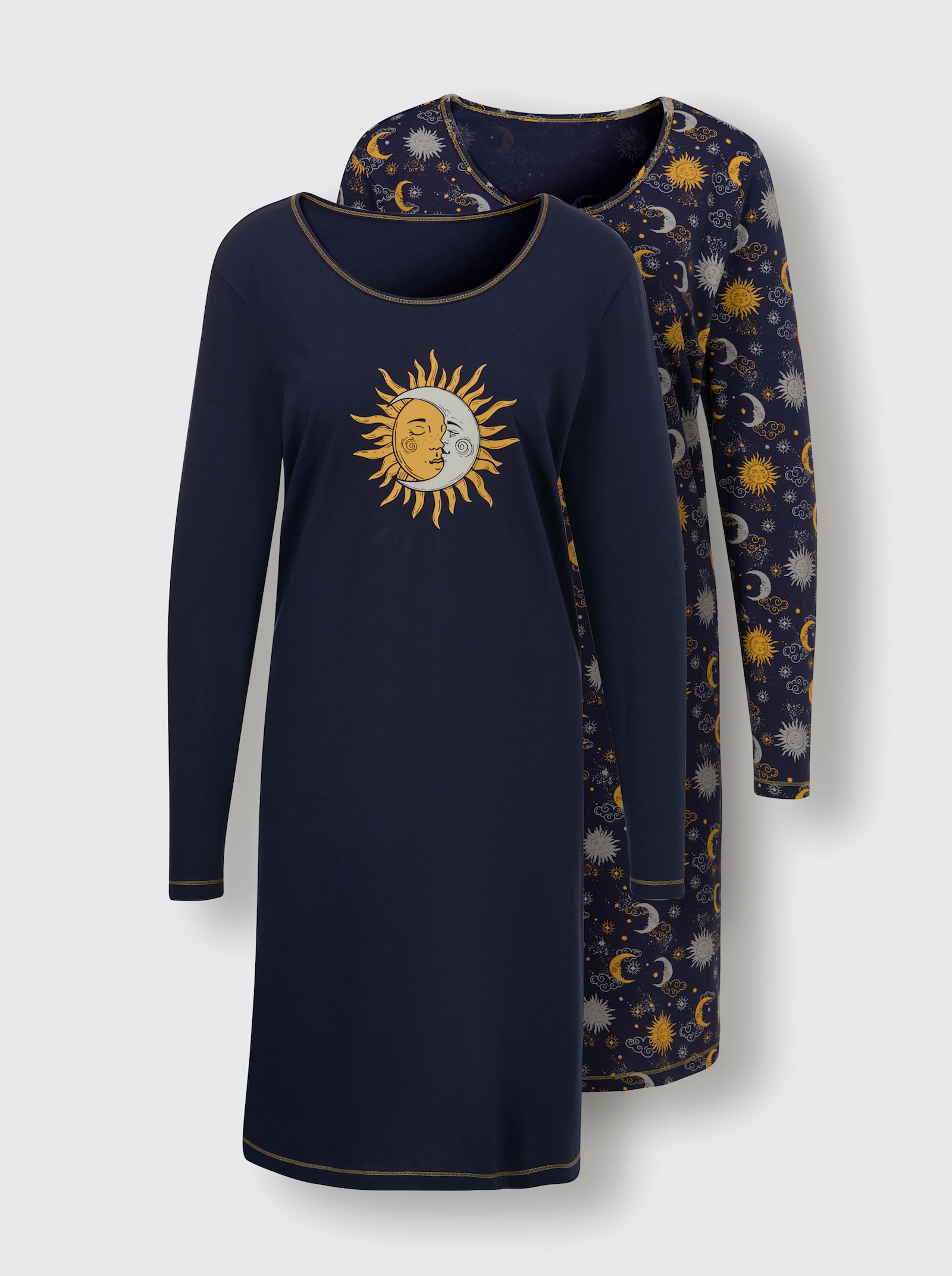 wäschepur Nachthemden - marine + marine-ocker-bedruckt