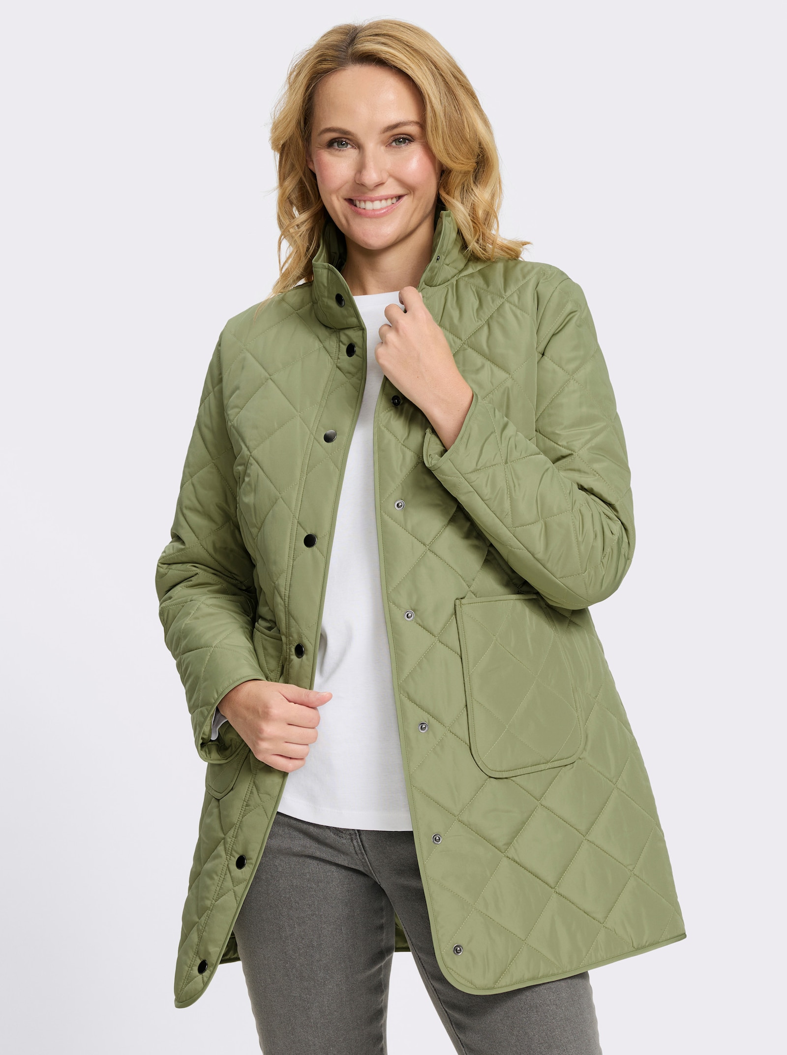 Longjacke mit quadratischem Steppmuster - schilf