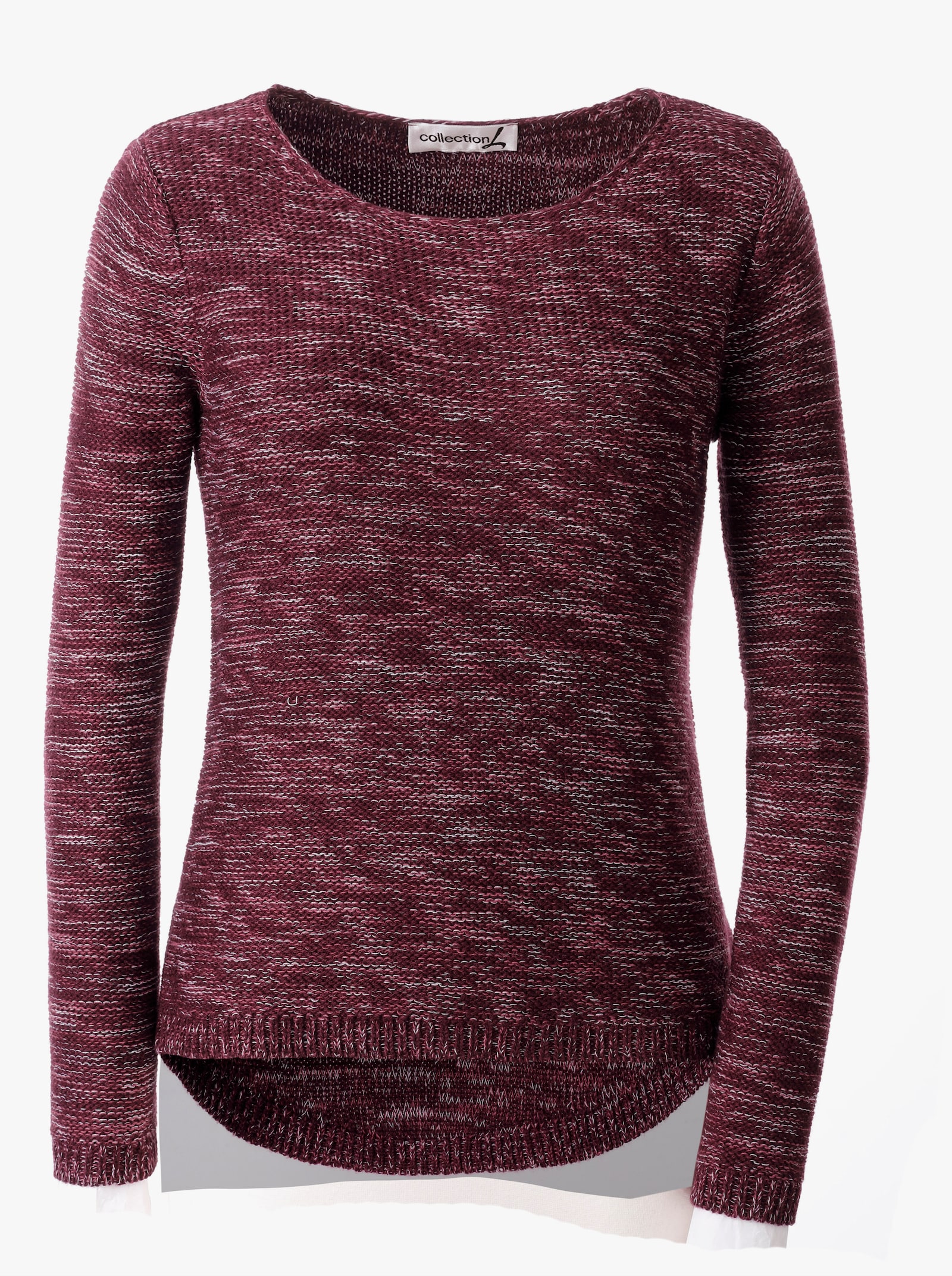 Pullover met ronde hals van gemêleerd tricot - bordeaux gemêleerd