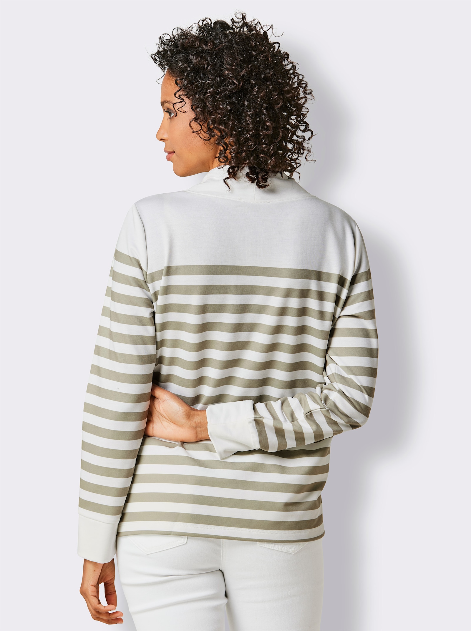 CREATION L PREMIUM Sweatshirt mit verlängertem Rückenteil - weiß-schlamm-geringelt