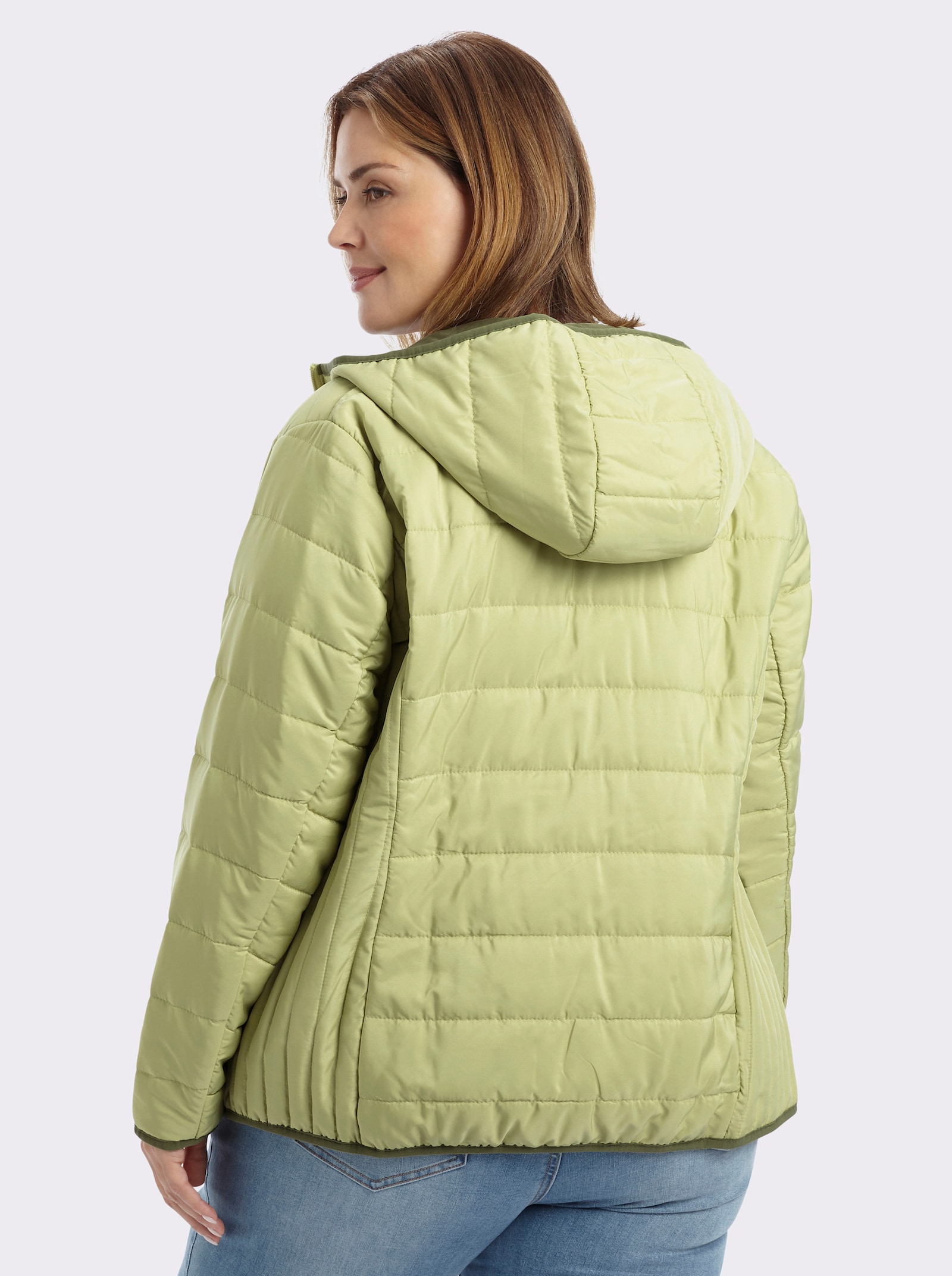 Steppjacke mit Kontrast-Paspeln - lindgrün-khaki