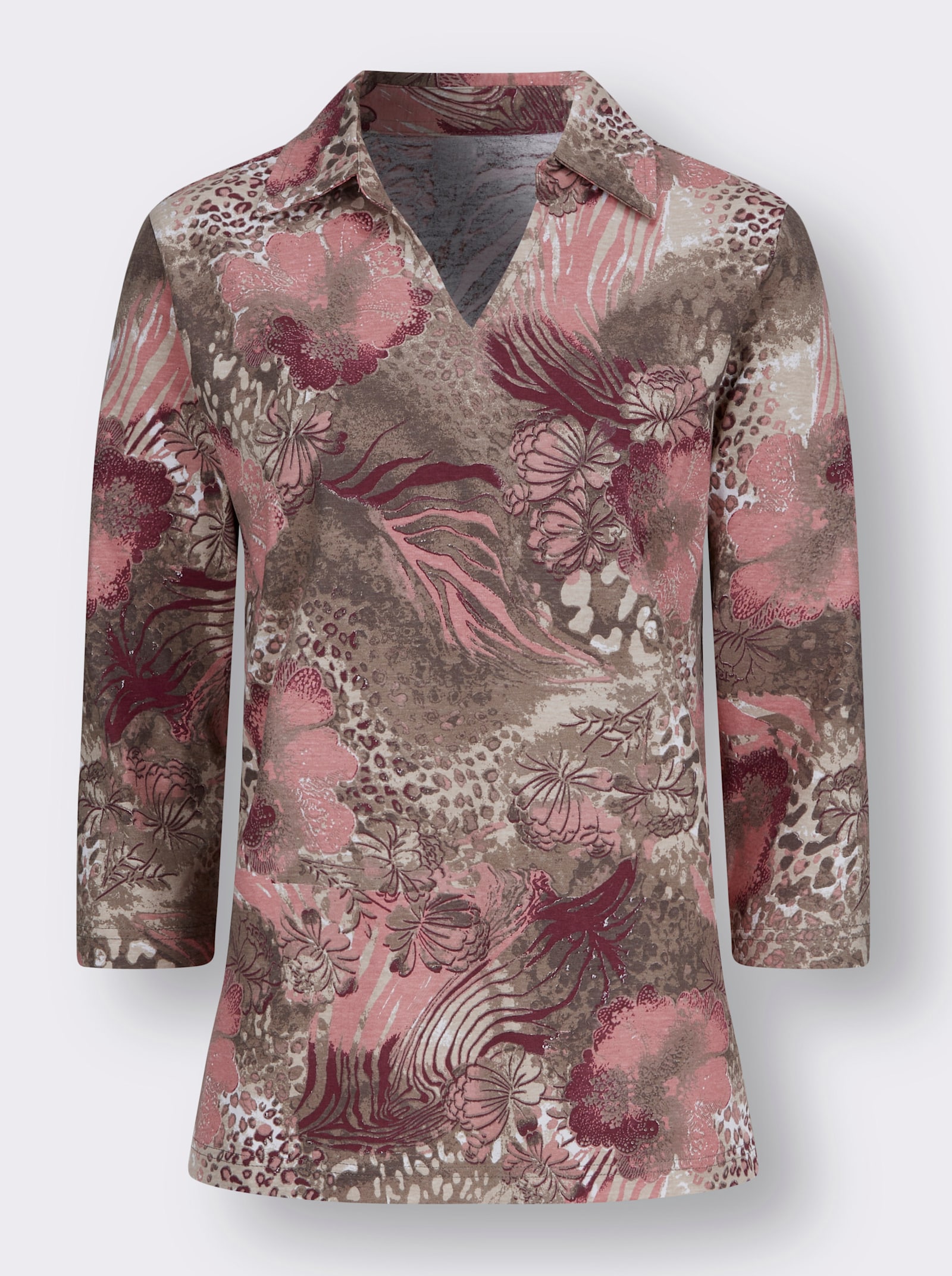 Poloshirt in patroonmix - ecru/flamingo bedrukt