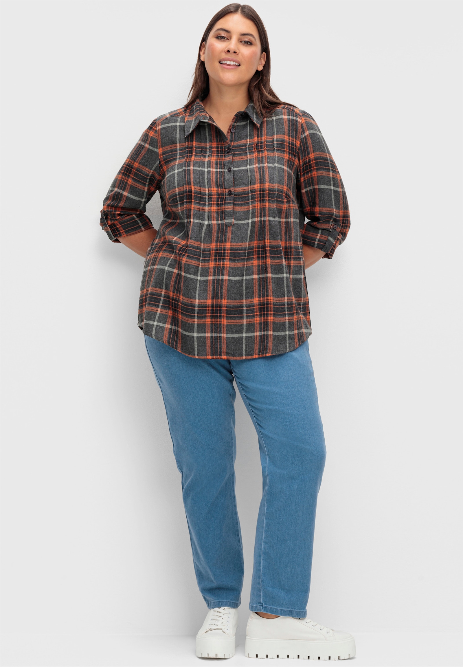 Tunika aus Flanell, kariert - kupferfarben-kariert