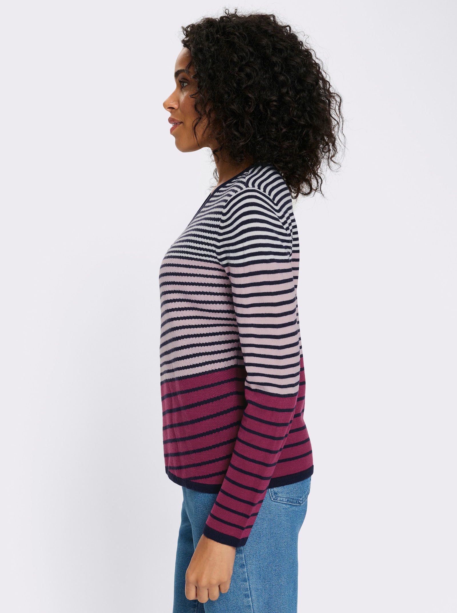 Langarm-Pullover mit Ringel-Muster, Jacquard - mauve-marine-geringelt