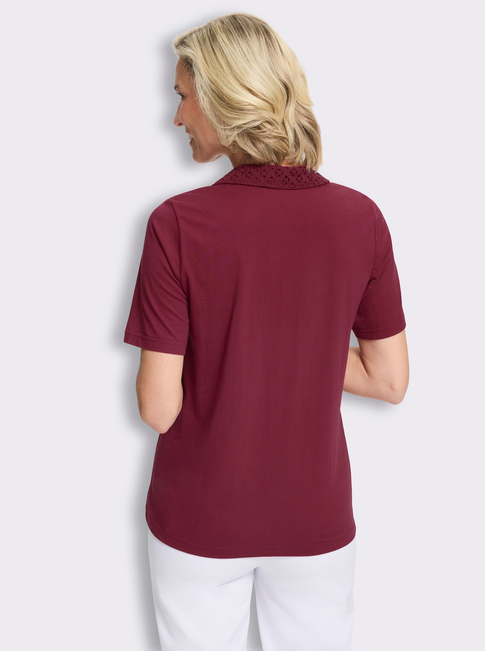 Poloshirt met ajourwerk - bordeaux