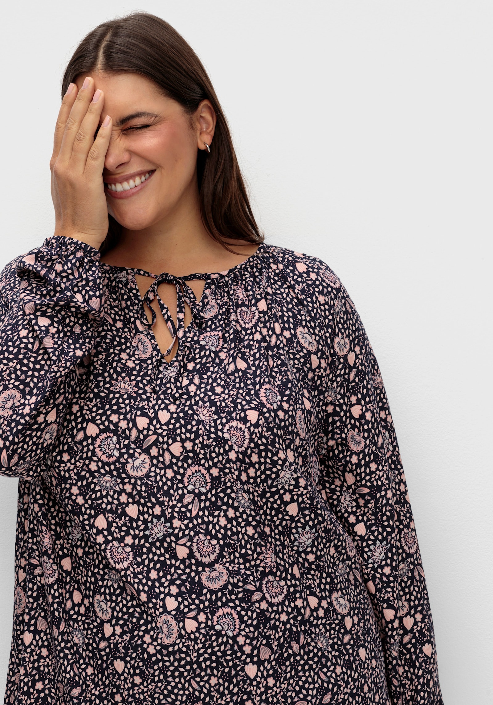 Tunika im floralen Verlaufsmuster - marine-rosenholz-bedruckt