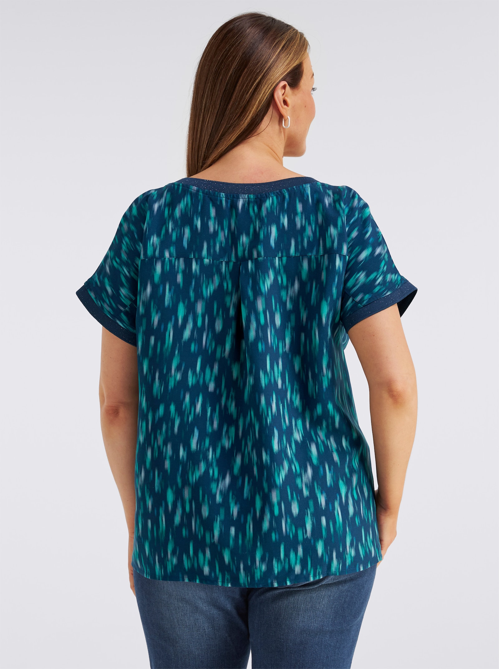 Druckbluse aus reiner, edler Viskose - dunkelblau-salbei-bedruckt