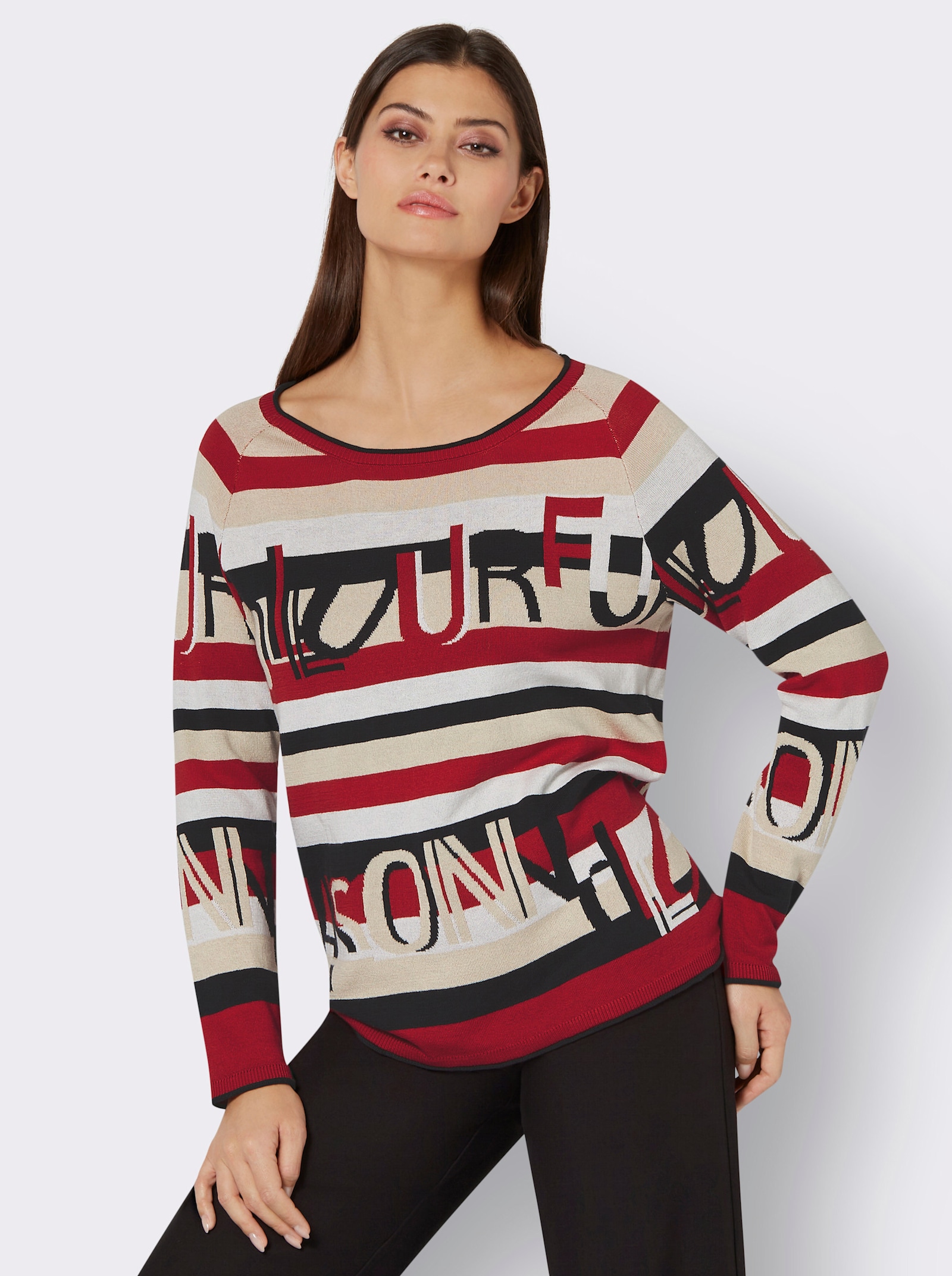 Jacquard-Pullover aus Pima-Baumwolle - rot-schwarz-bedruckt