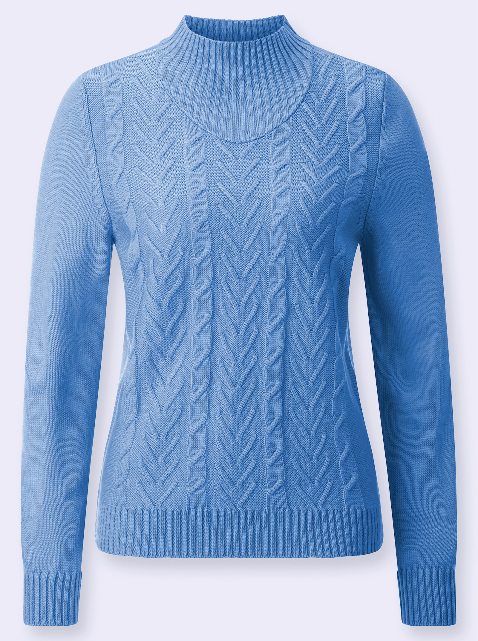 Stehkragenpullover im Strickmuster-Mix - himmelblau