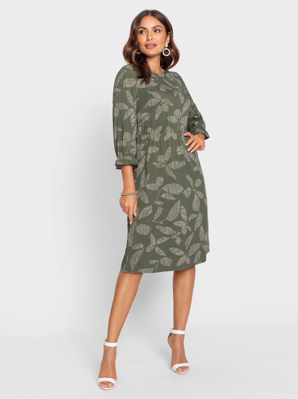 Druckkleid - khaki-sand-bedruckt