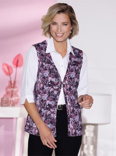 Jersey vest - orchidee/marine bedrukt