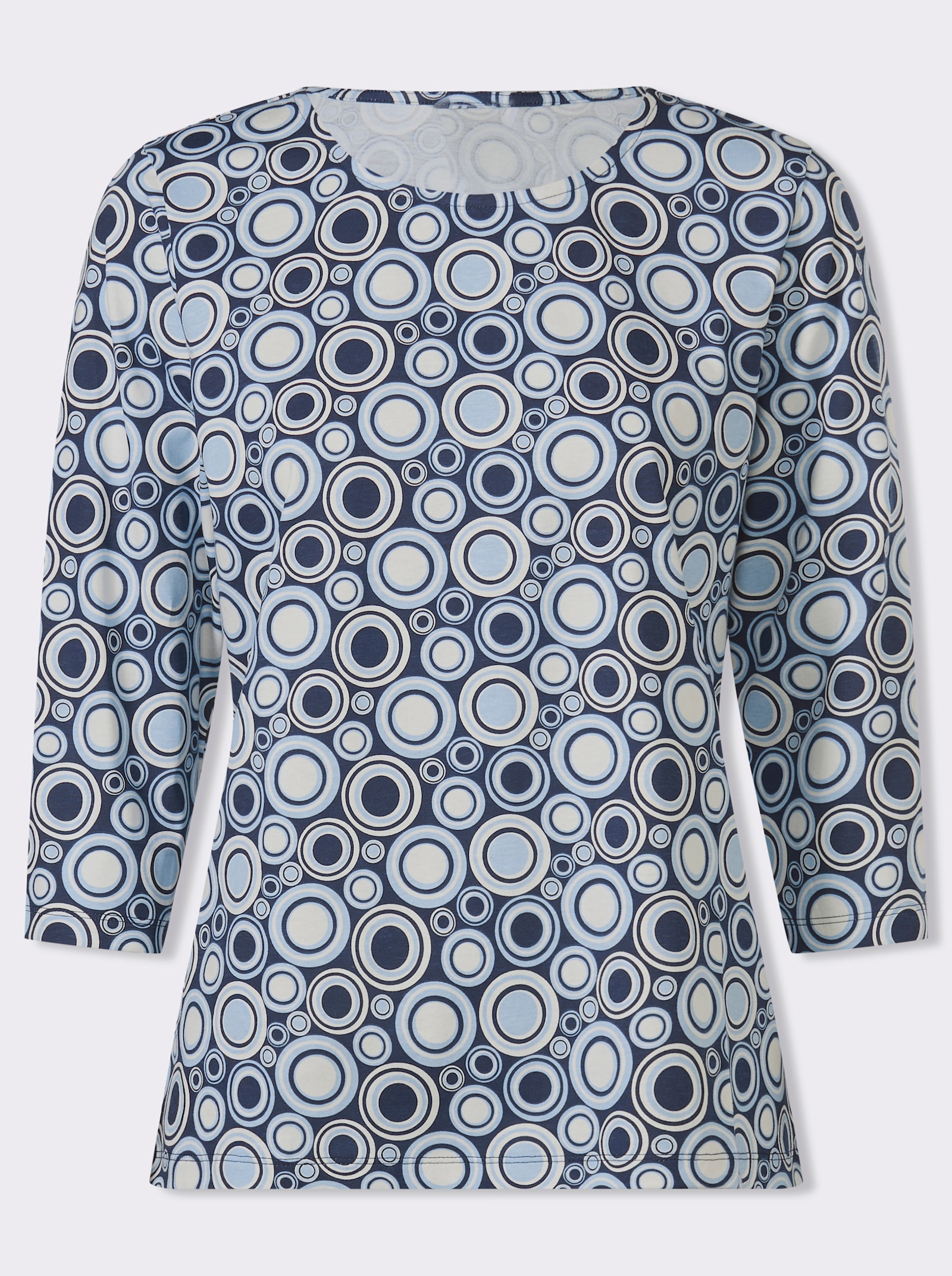 Tričko s 3/4 rukávem a vzorem s kroužky, bavlna - námořnická-ecru-vzor