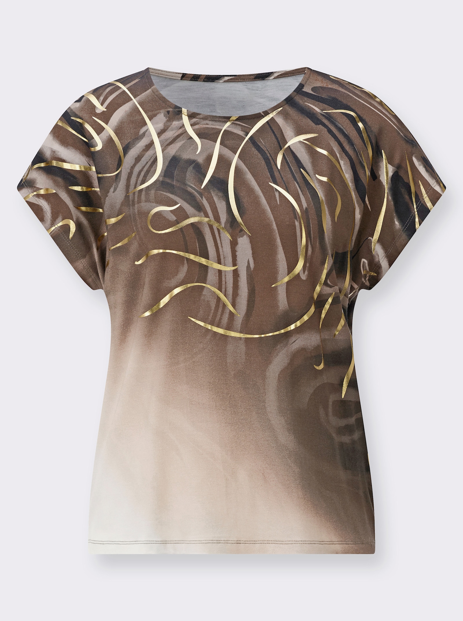 Rundhalsshirt mit goldfarbigem Folien-Druck - champagner-schoko-bedruckt