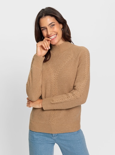 Langarm-Pullover mit Raglan-Ärmeln - camel-meliert