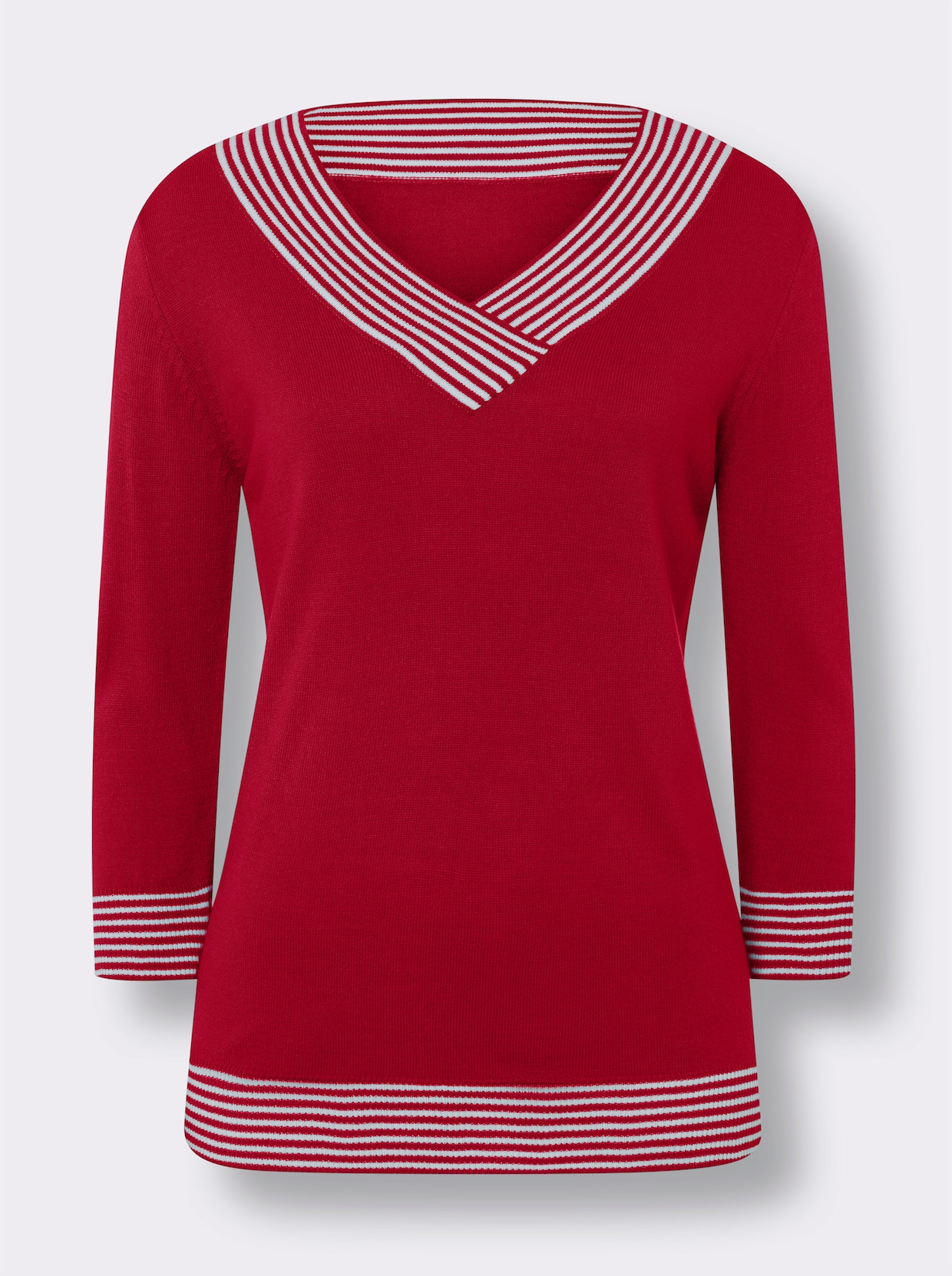 Pullover met 3/4-mouwen - rood/wit