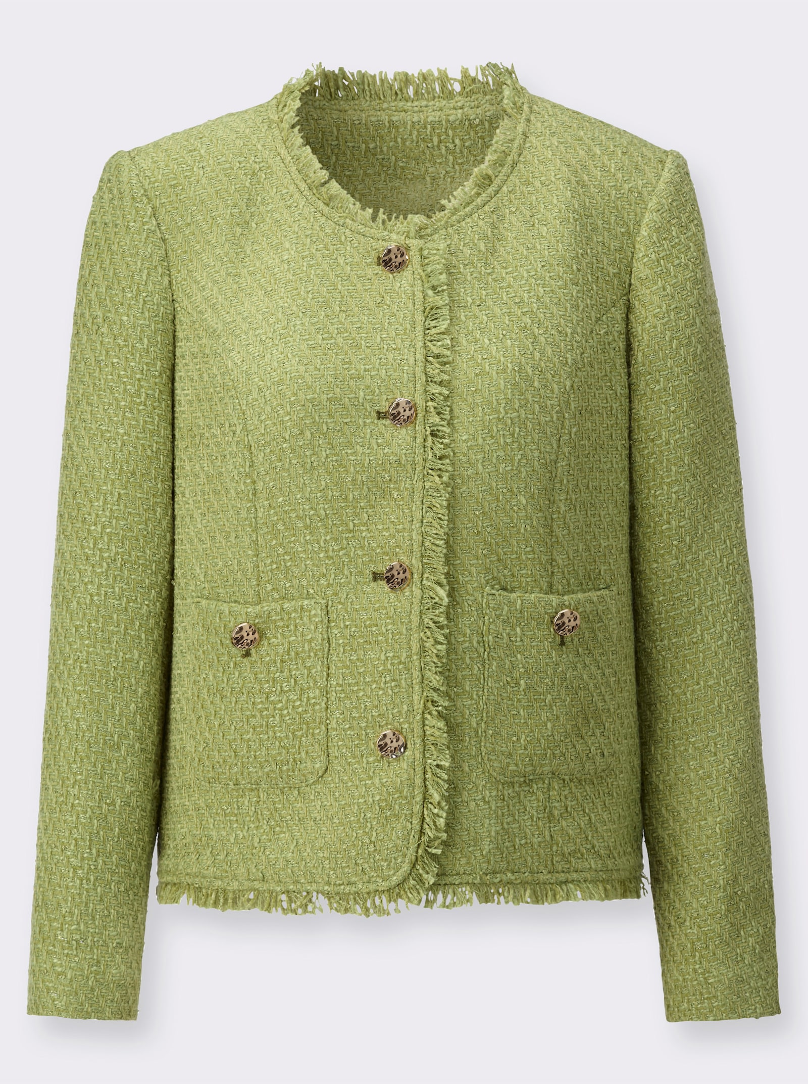 Bouclé-Blazer mit Fransen-Verzierung - lindgrün