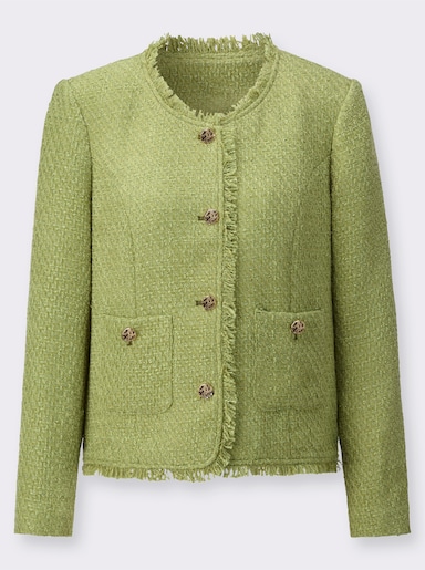 Bouclé-Blazer mit Fransen-Verzierung - lindgrün