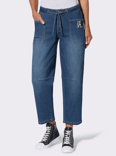Jeans mit Formbund und Tunnelzug - blue-stone-washed