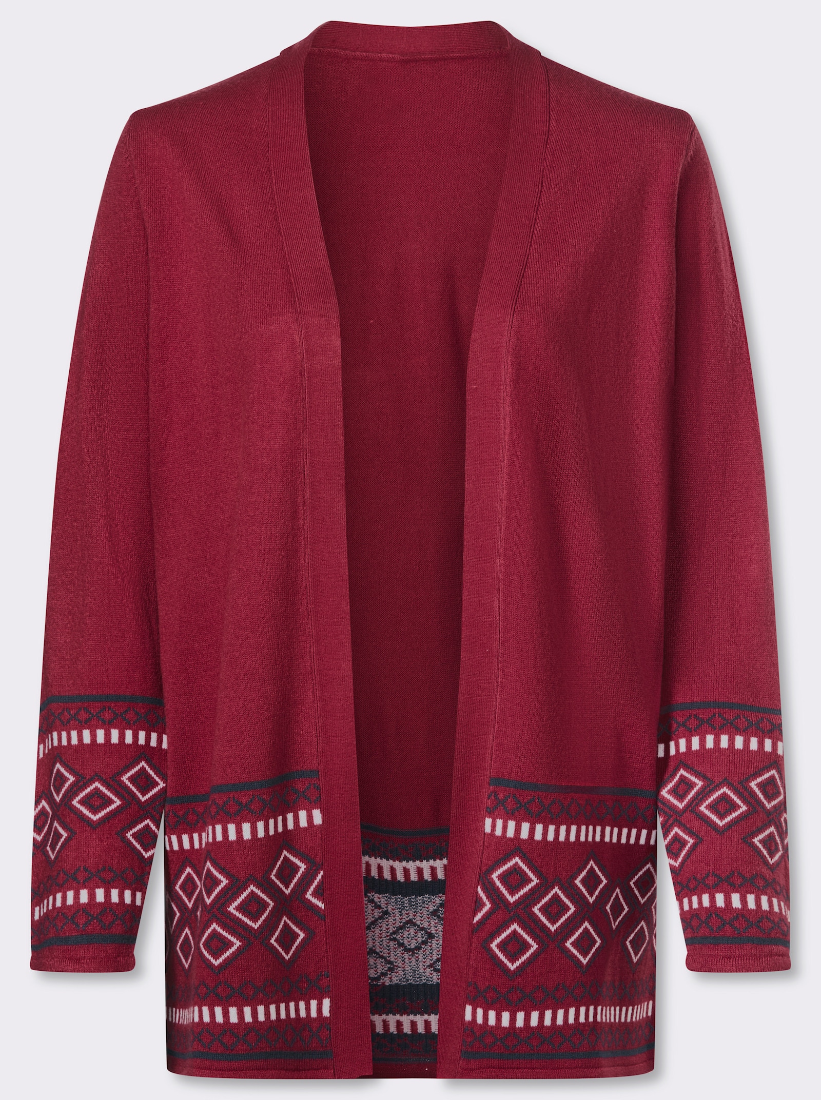 Longstrickjacke mit Bordüren-Muster - kirsche-marine