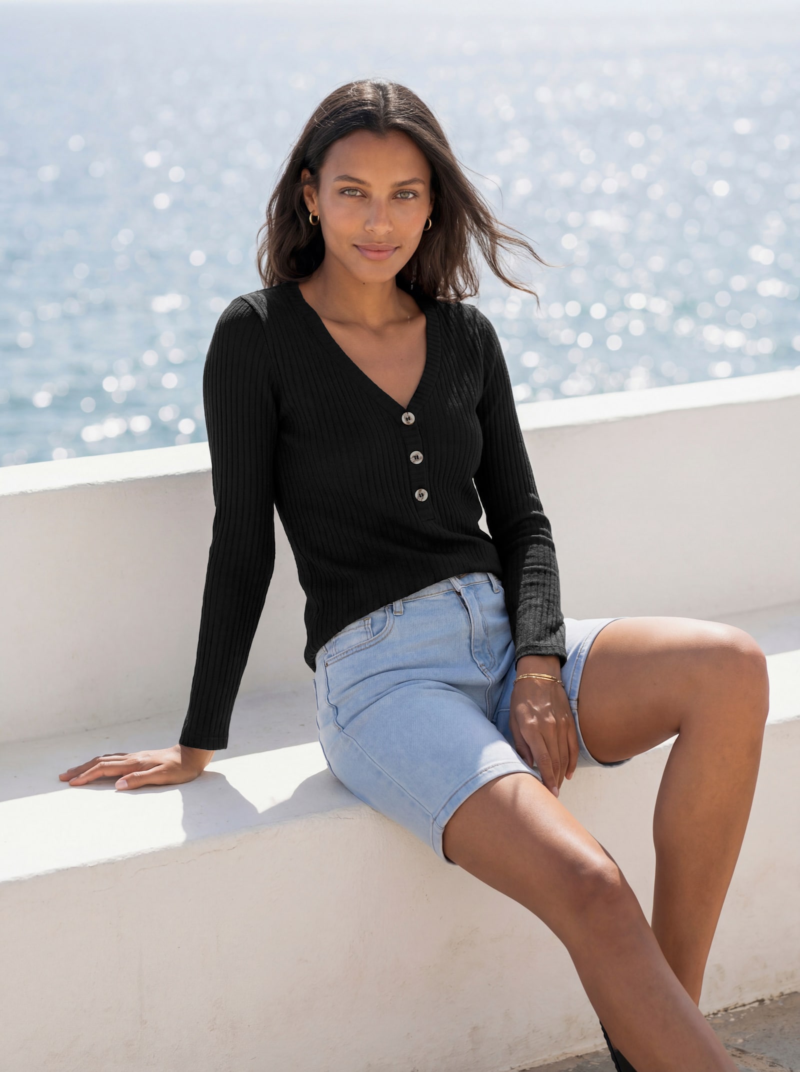 LASCANA Shirt met lange mouwen - zwart