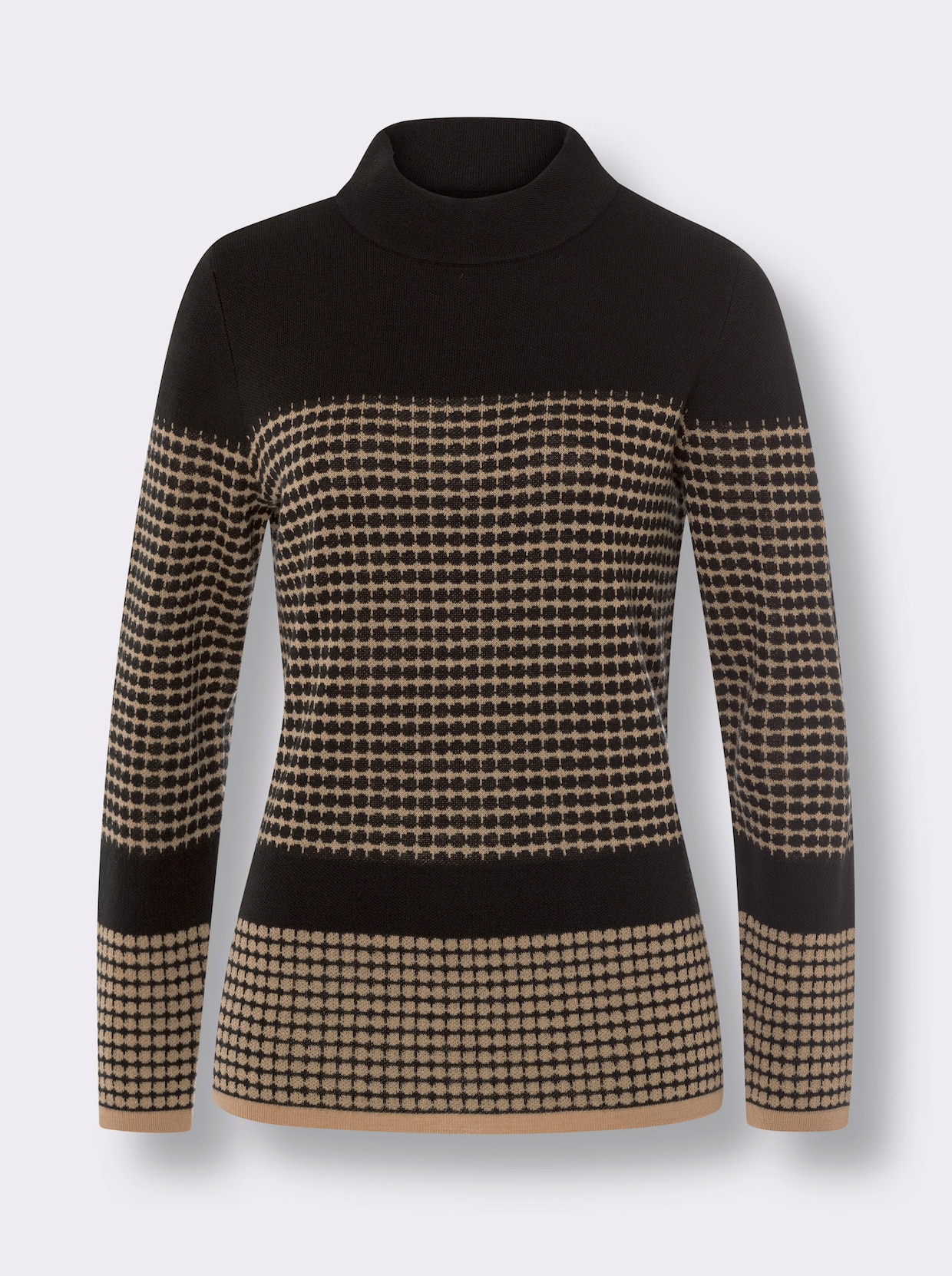 Pullover van jacquard - camel/zwart gedessineerd