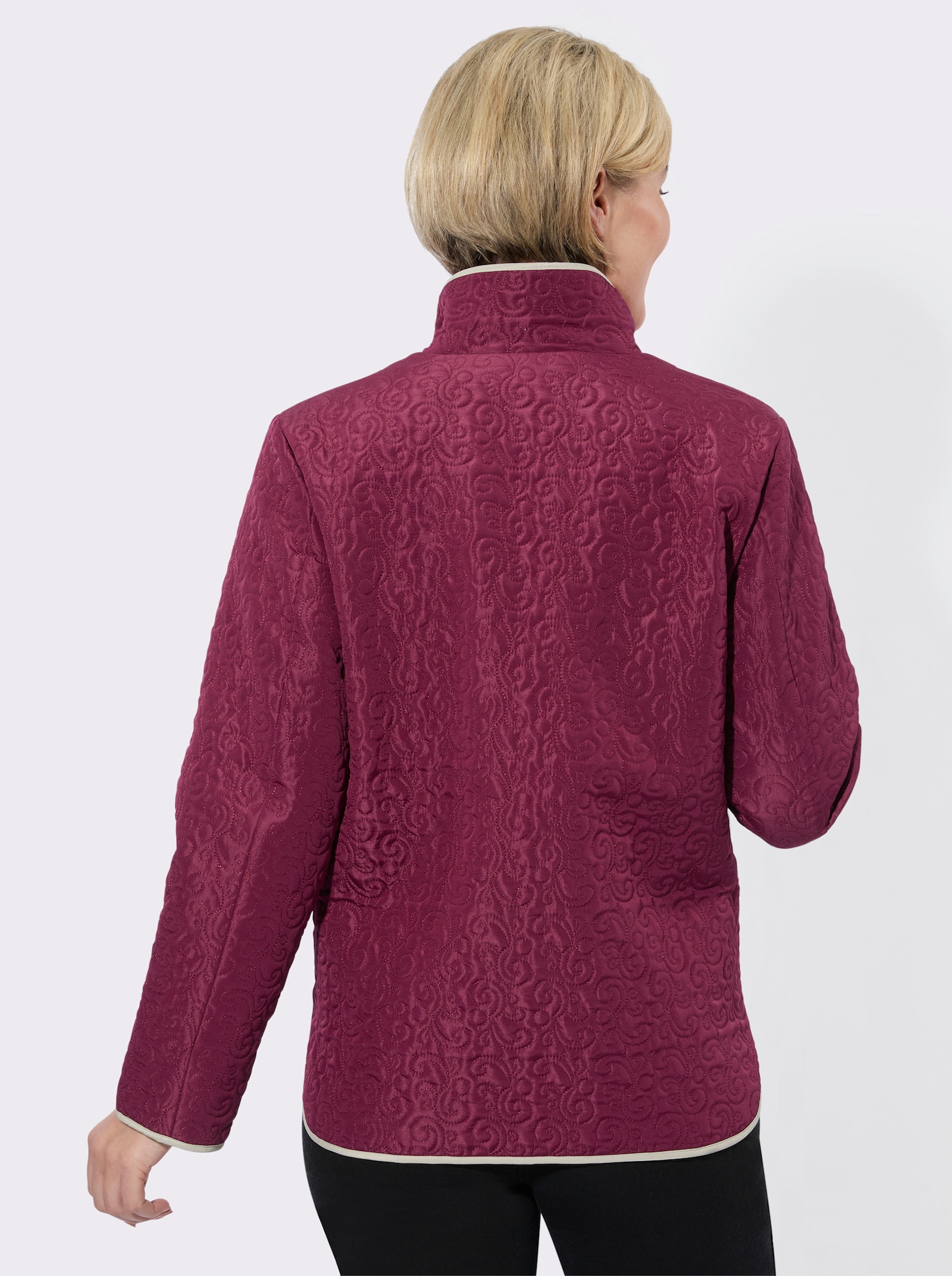 Steppjacke mit Kontrast-Paspelierung - bordeaux