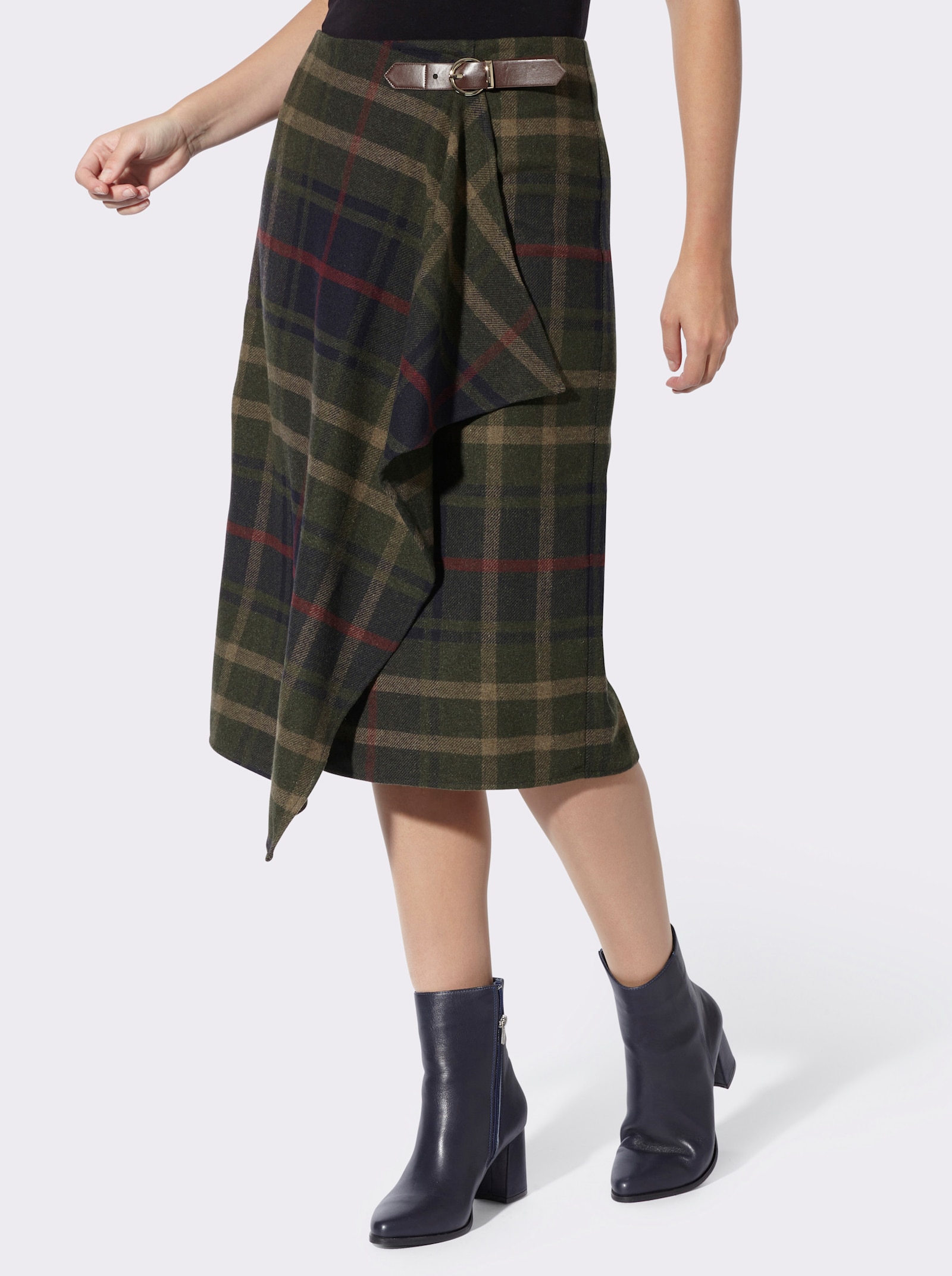 heine Karorock in Wickel-Optik - moos-marine-kariert