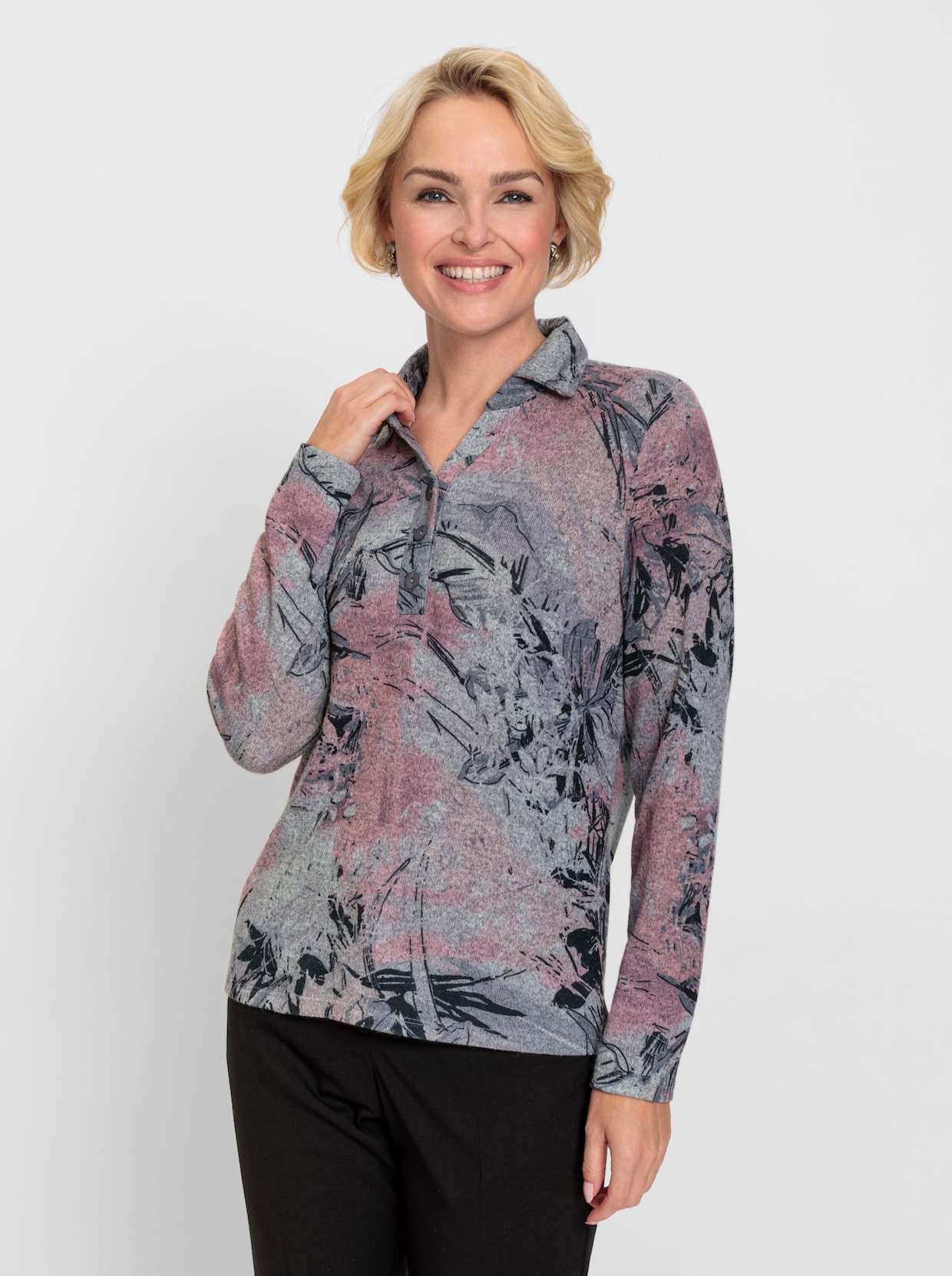 Winter-Shirt - steingrau-altrosa-bedruckt