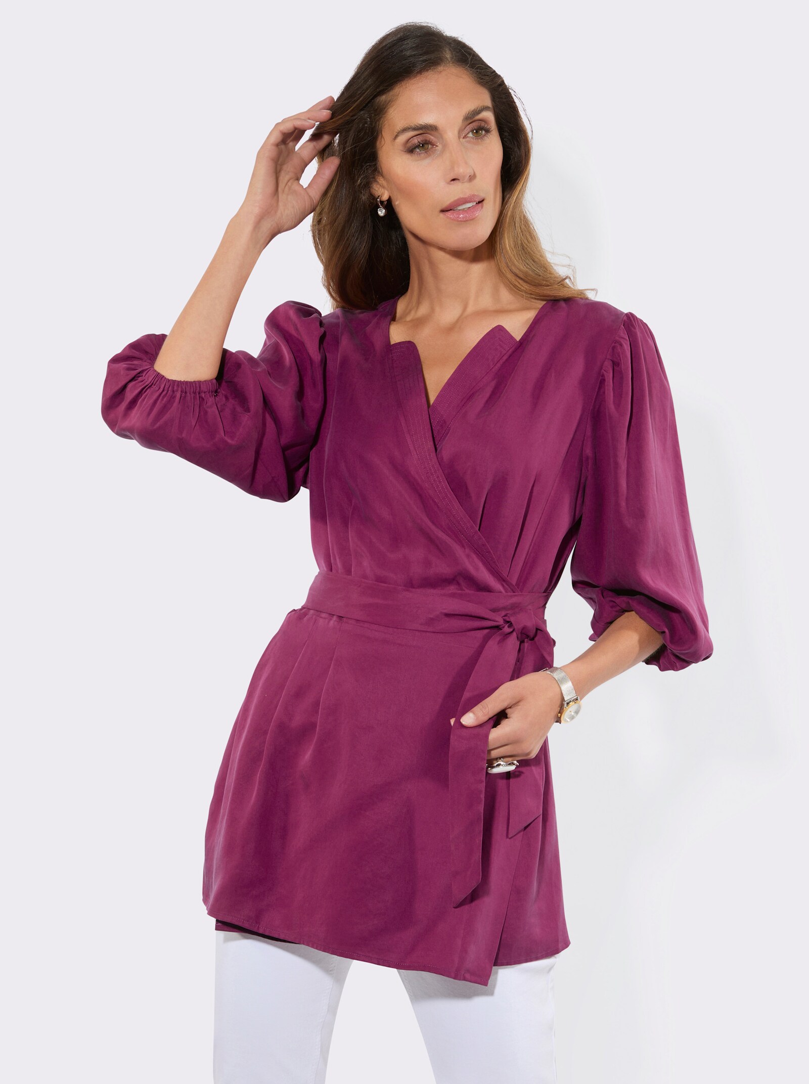 Wickelbluse mit Sicherheitsknopf innen - malve