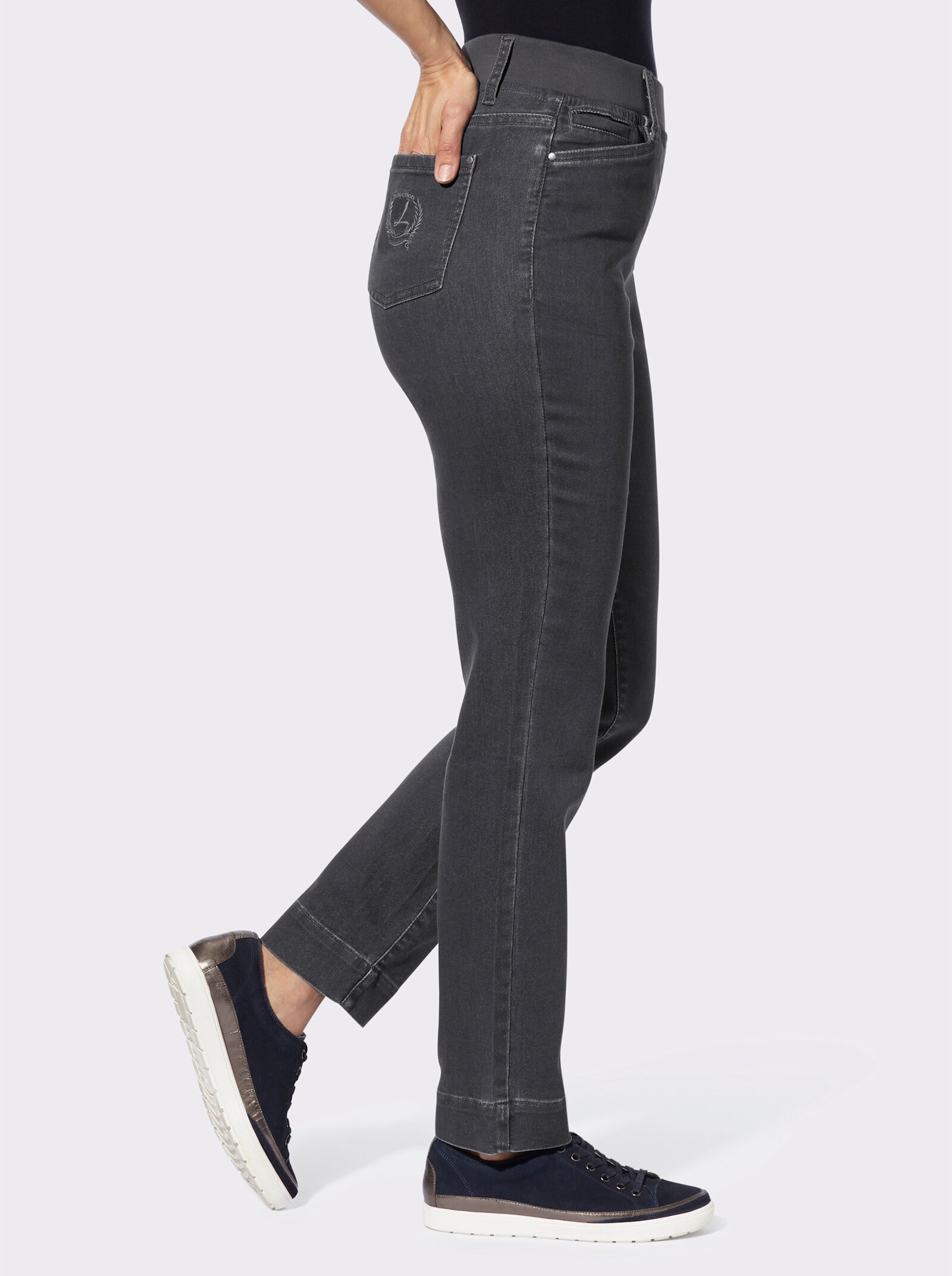 Comfortjeans met geribde comfortband - dark grey denim