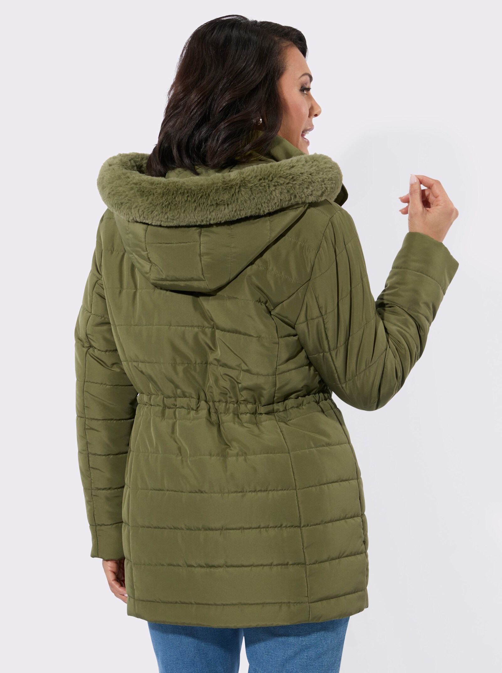 Steppjacke mit verdecktem Reißverschluss - oliv