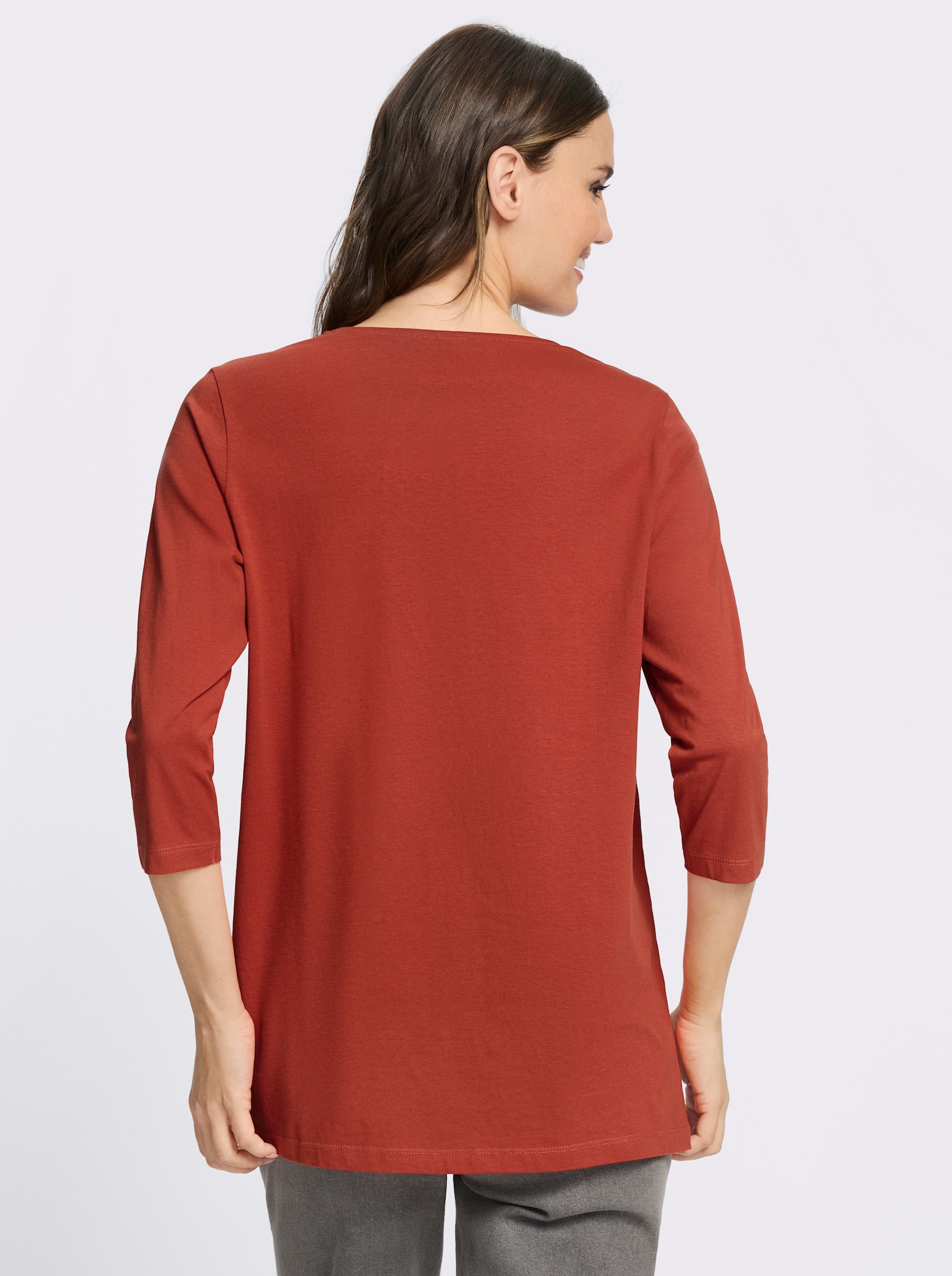 Longshirt mit Folien-Print vorne - rostrot-schwarz