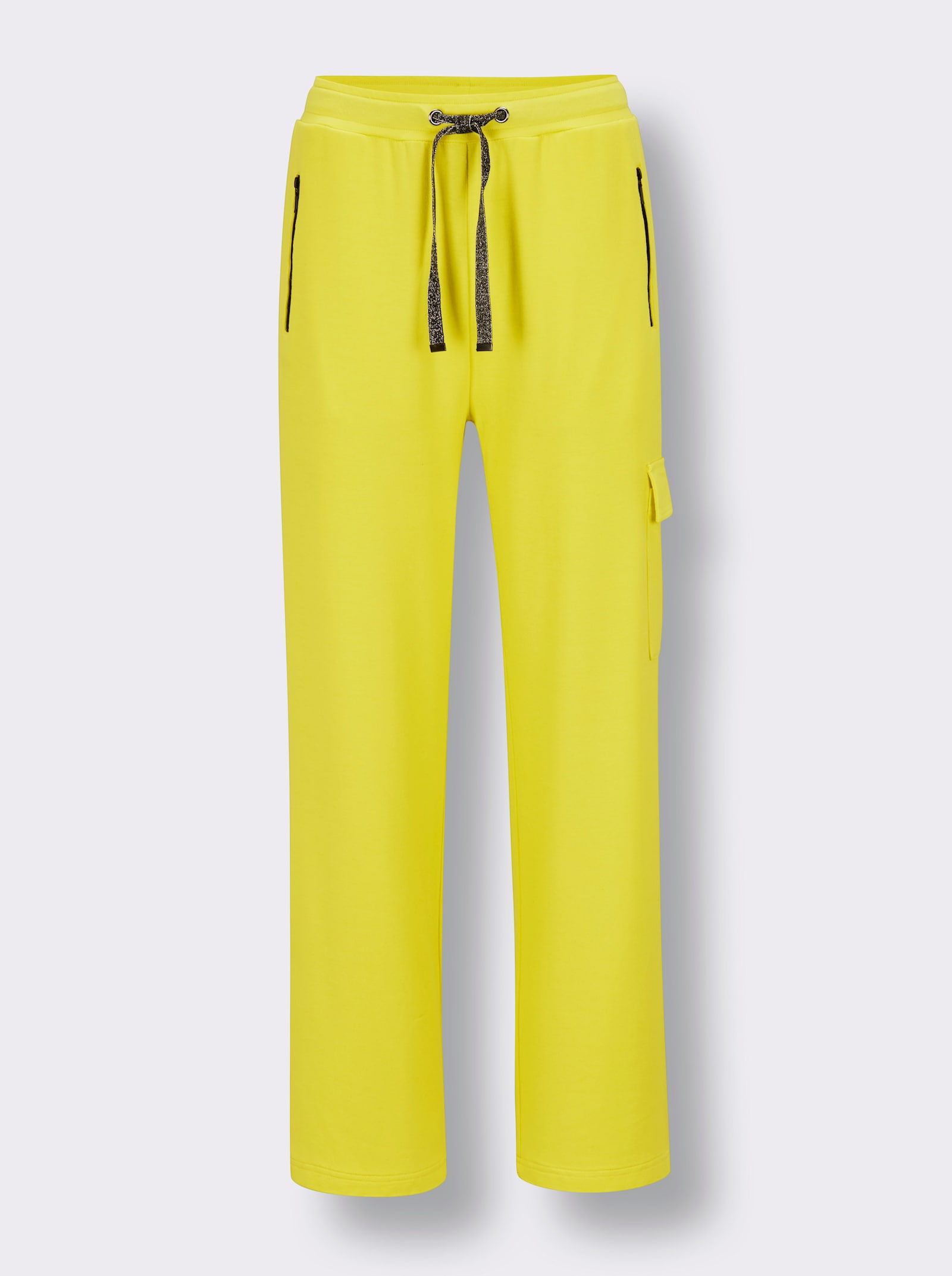 CREATION L PREMIUM Dehnbund-Hose mit Cargotasche - limone-schwarz