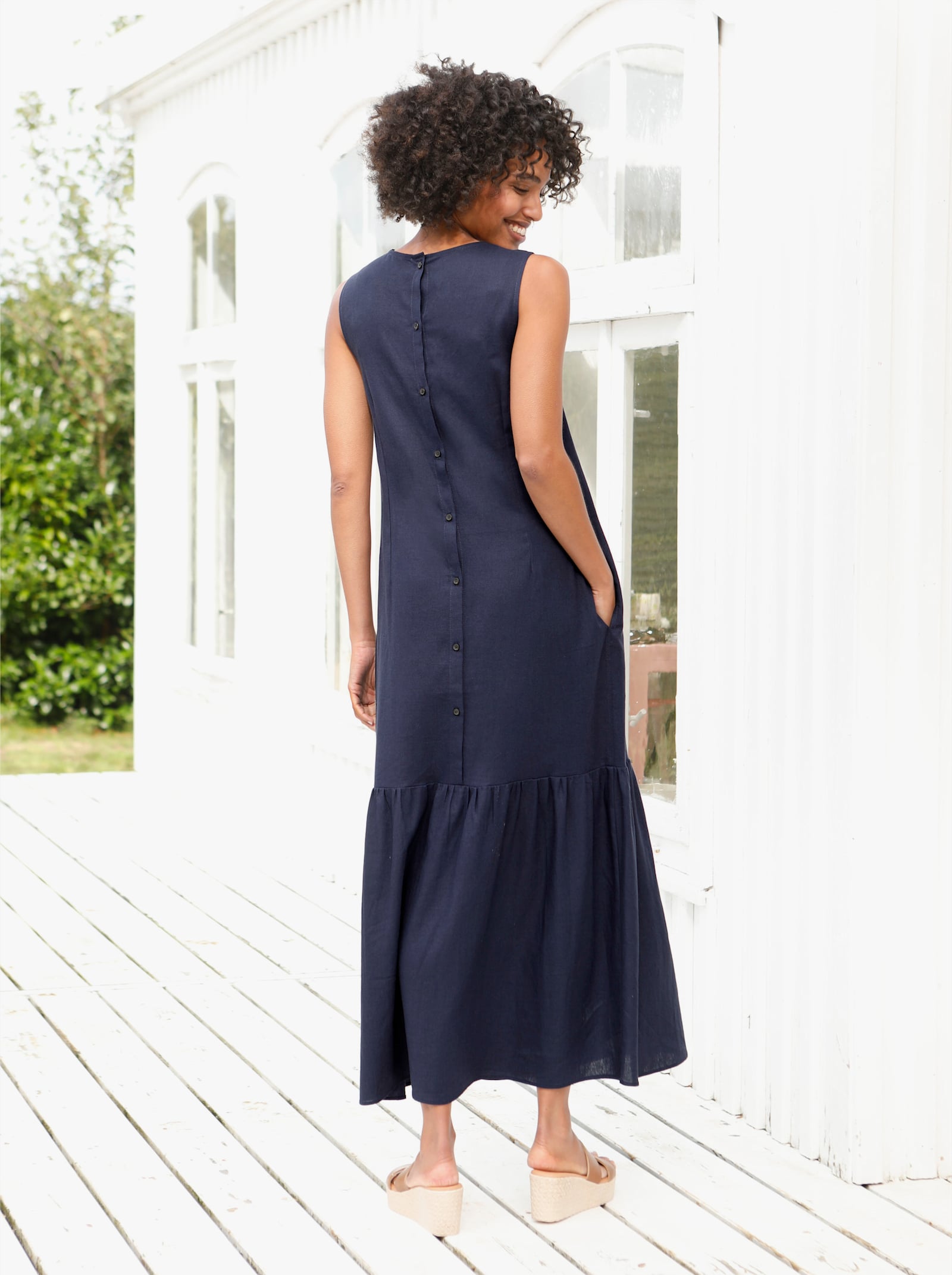 heine Geweven jurk met linnen - marine