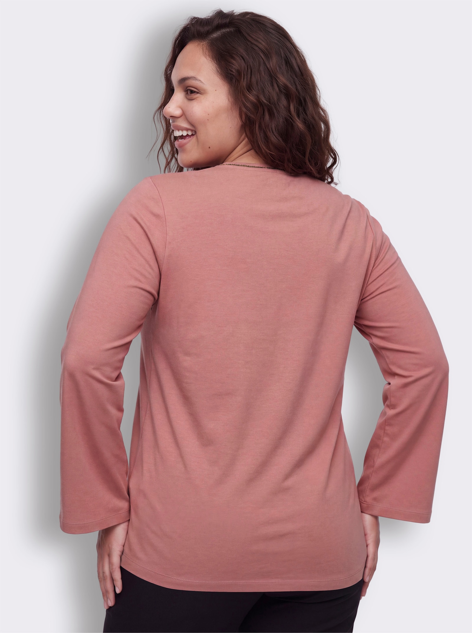 sheego Langarmshirt mit Trompetenärmeln - rosenholz
