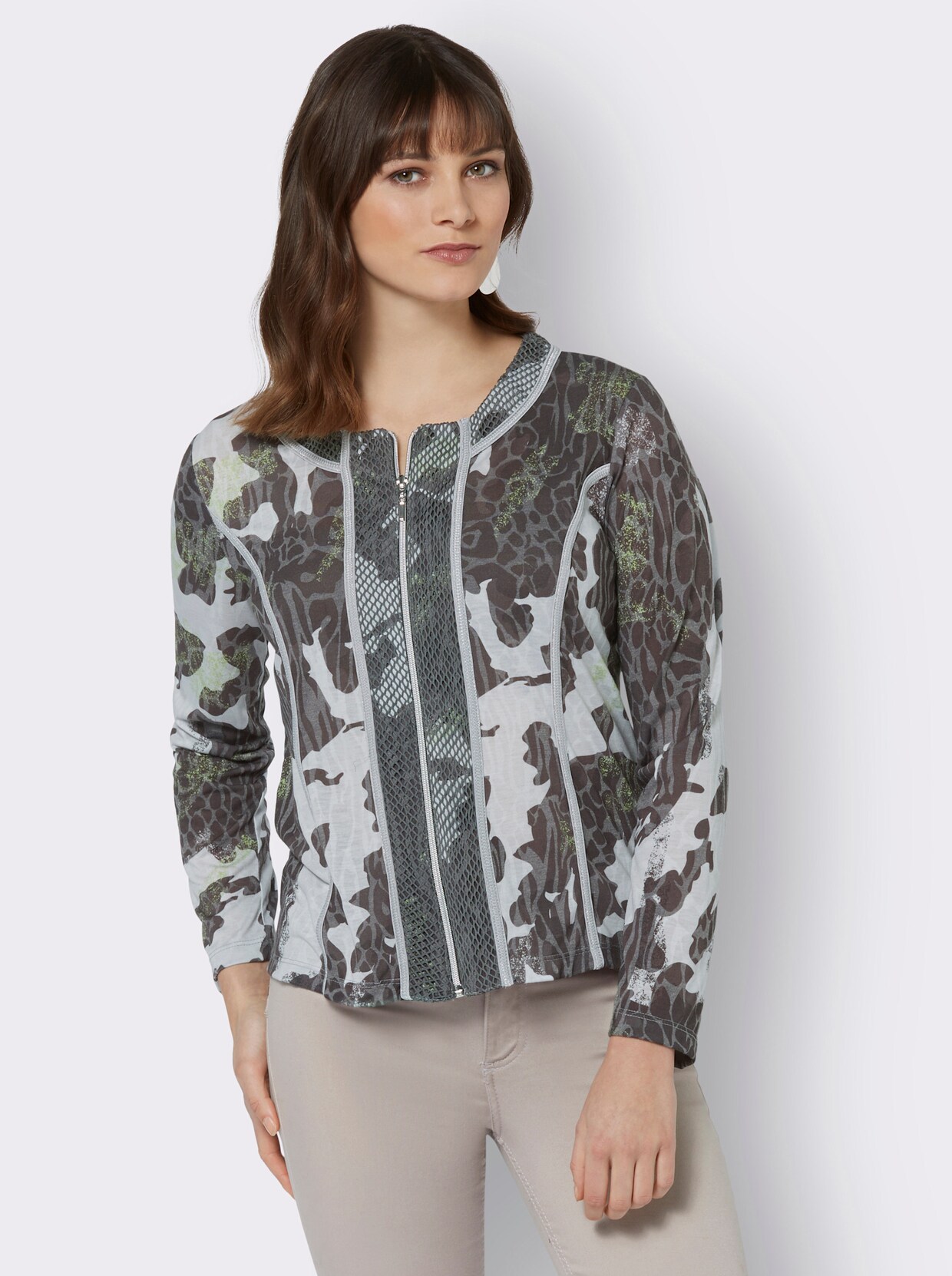 Shirtjacke - hellgrau-graphit-bedruckt