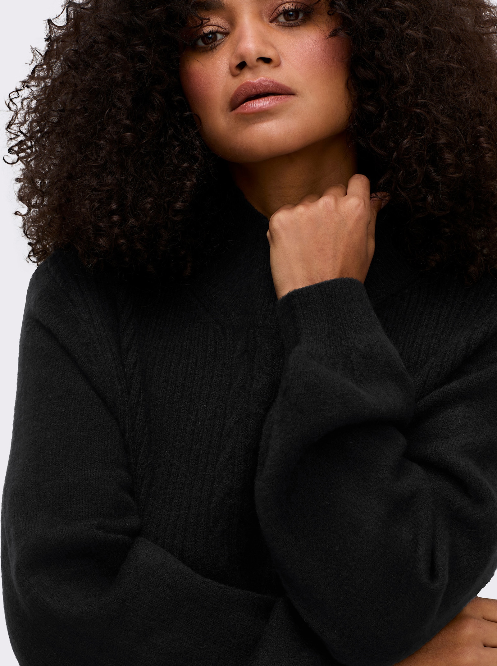 sheego by Joe Browns Stehkragenpullover mit Zopfmuster-Detail - schwarz