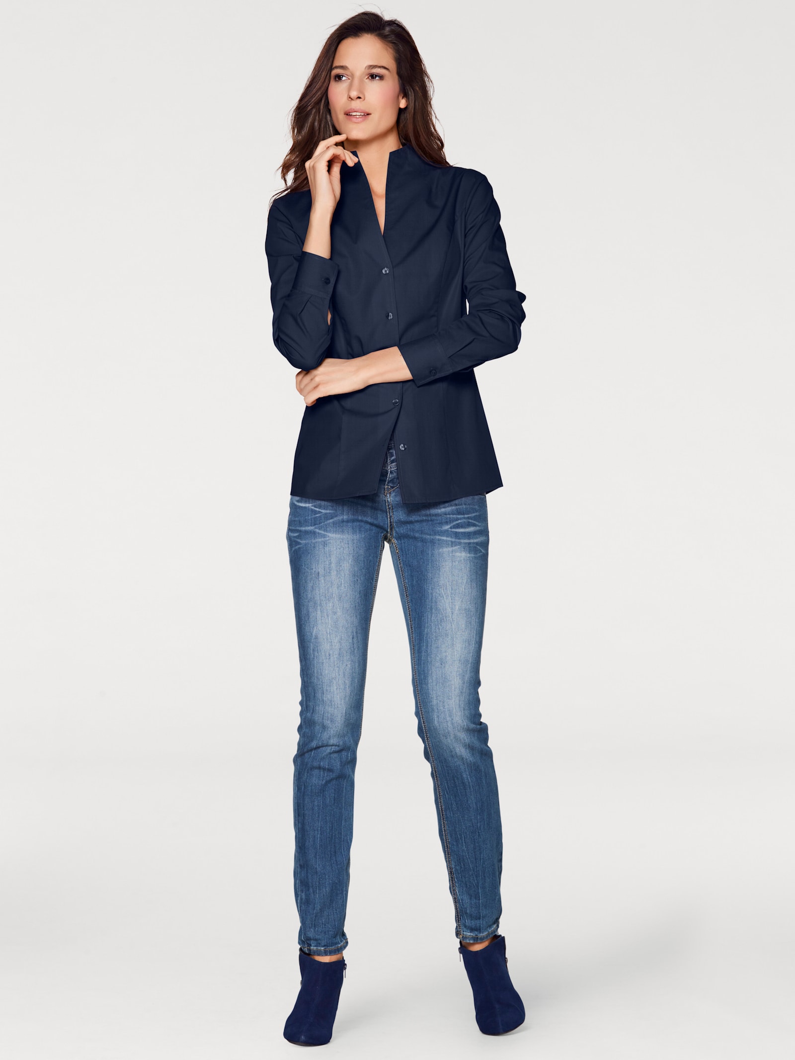 heine Hemdbluse mit Stehkragen - marine