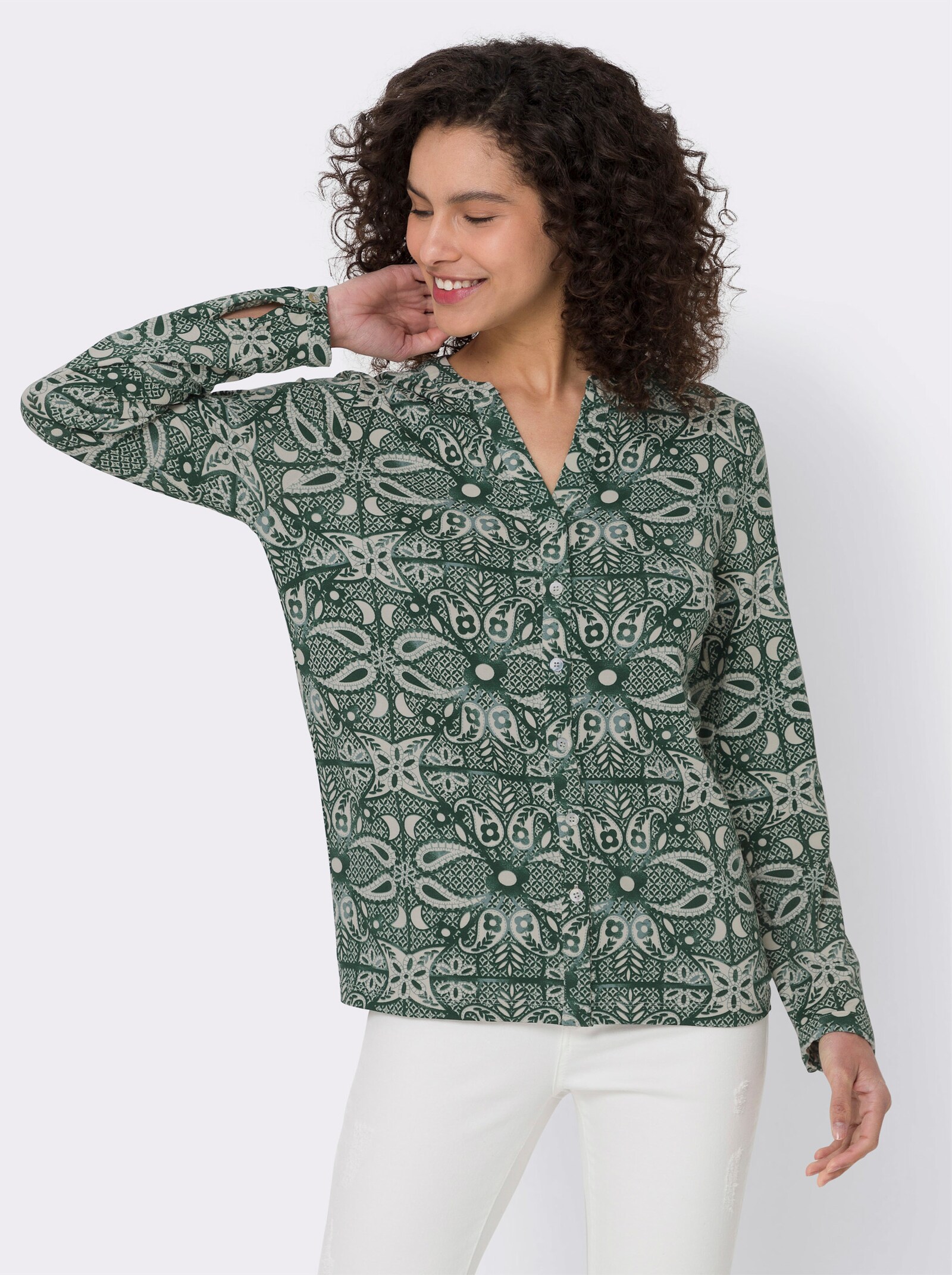 heine Druckbluse mit Paisley-Blumen-Print - moos-champagner-bedruckt