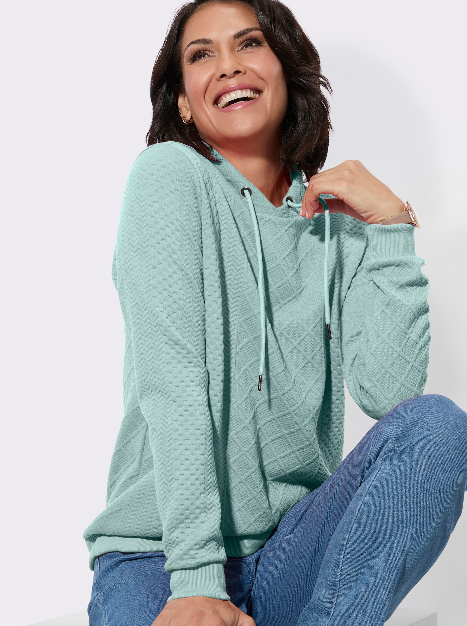 Sweatshirt mit überlappendem Stehkragen - kalkmint