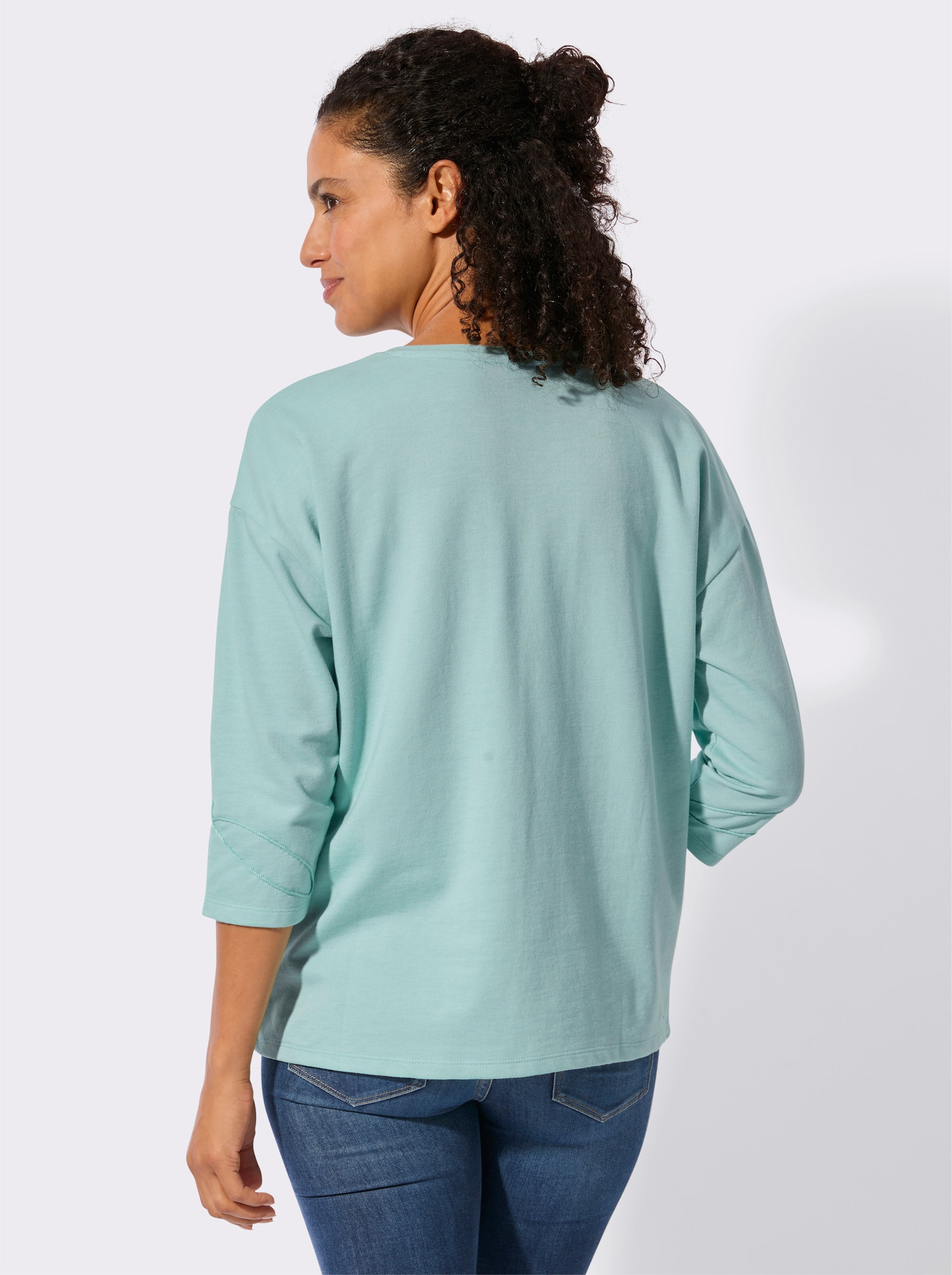 Sweatshirt mit floraler Kurbelstickerei - mint