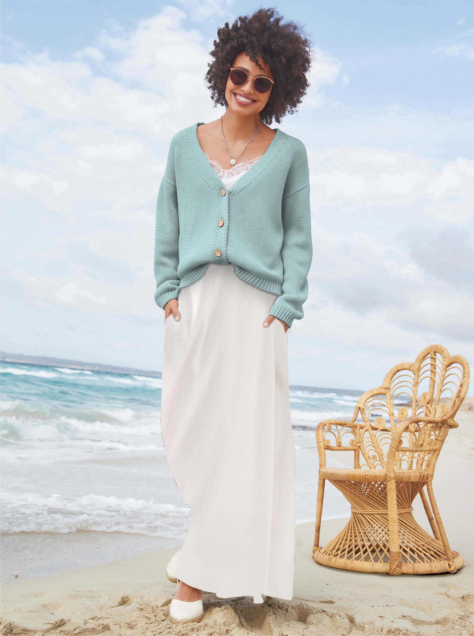 heine Hose mit Stickerei - rosenholz-blaugrün-bedruckt