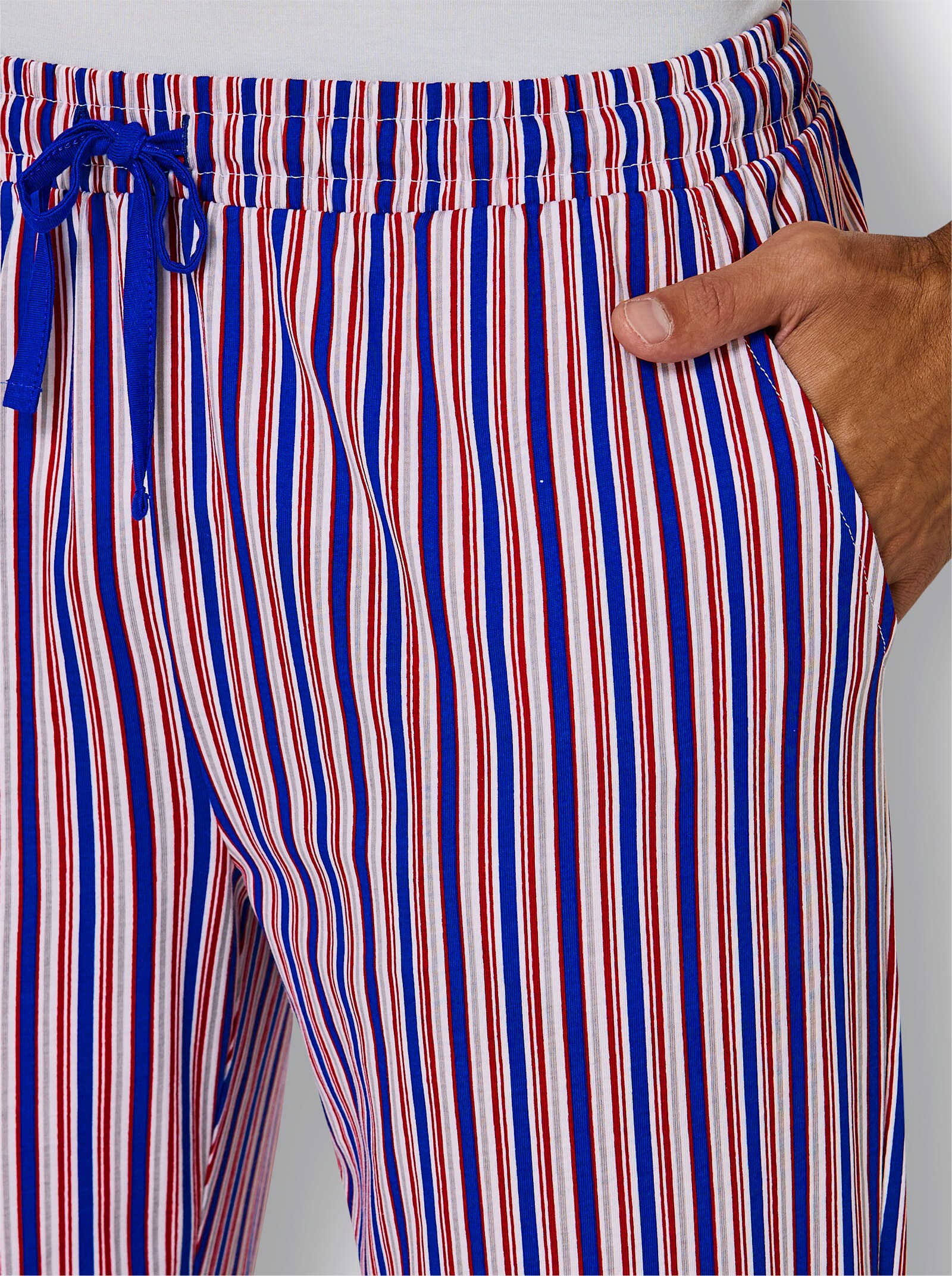 Hose lang - royalblau-kirsche-gestreift
