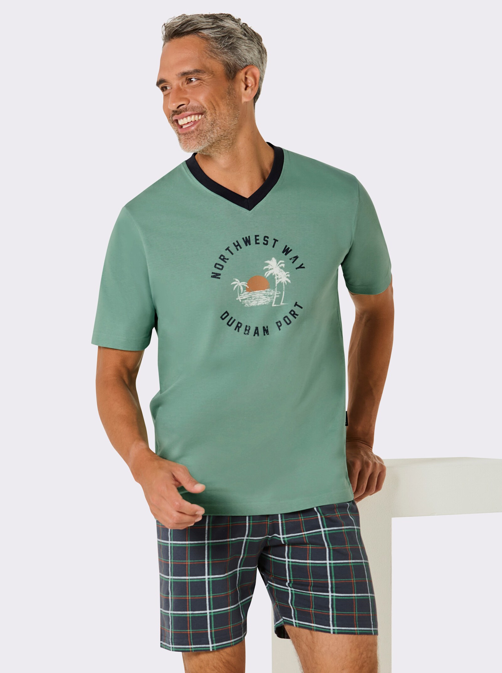 Comte Shorty mit Karohose - eucalyptus-anthrazit-bedruckt