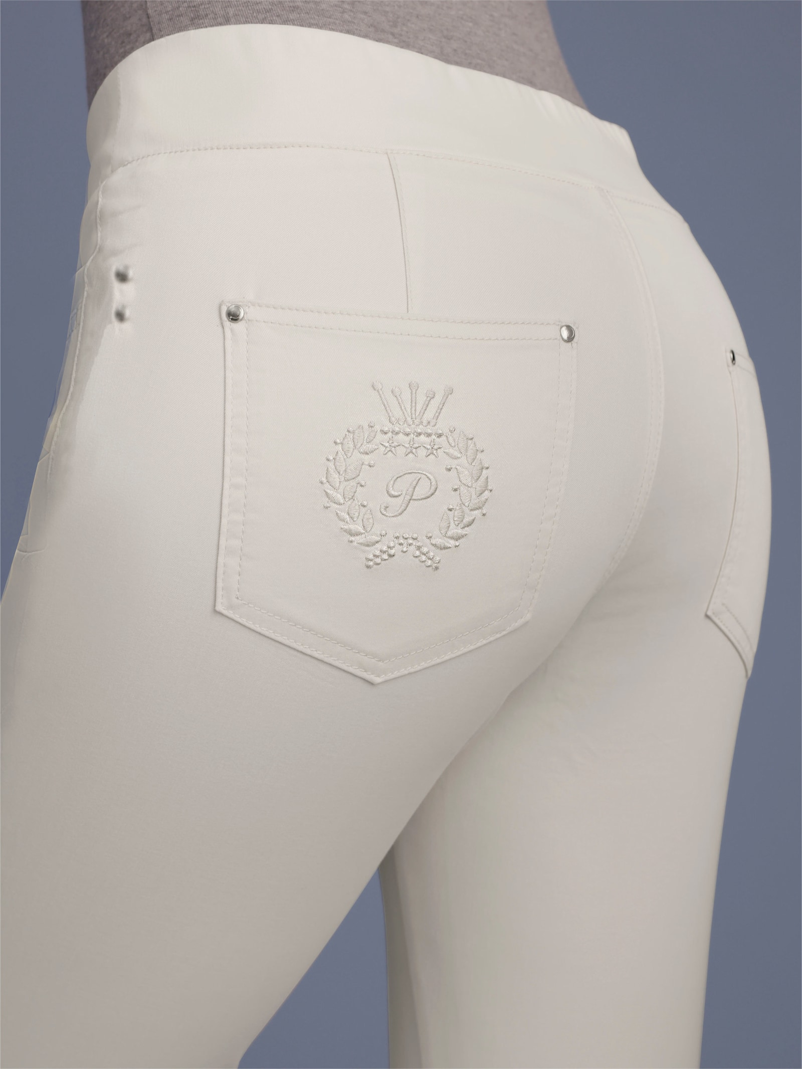 CREATION L PREMIUM Schlupfjeans mit Taschen-Stickerei - champagner